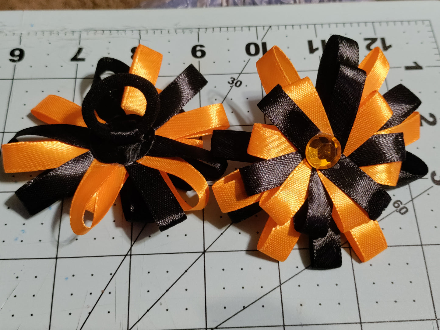 Black and Orange Flower Hair Bow