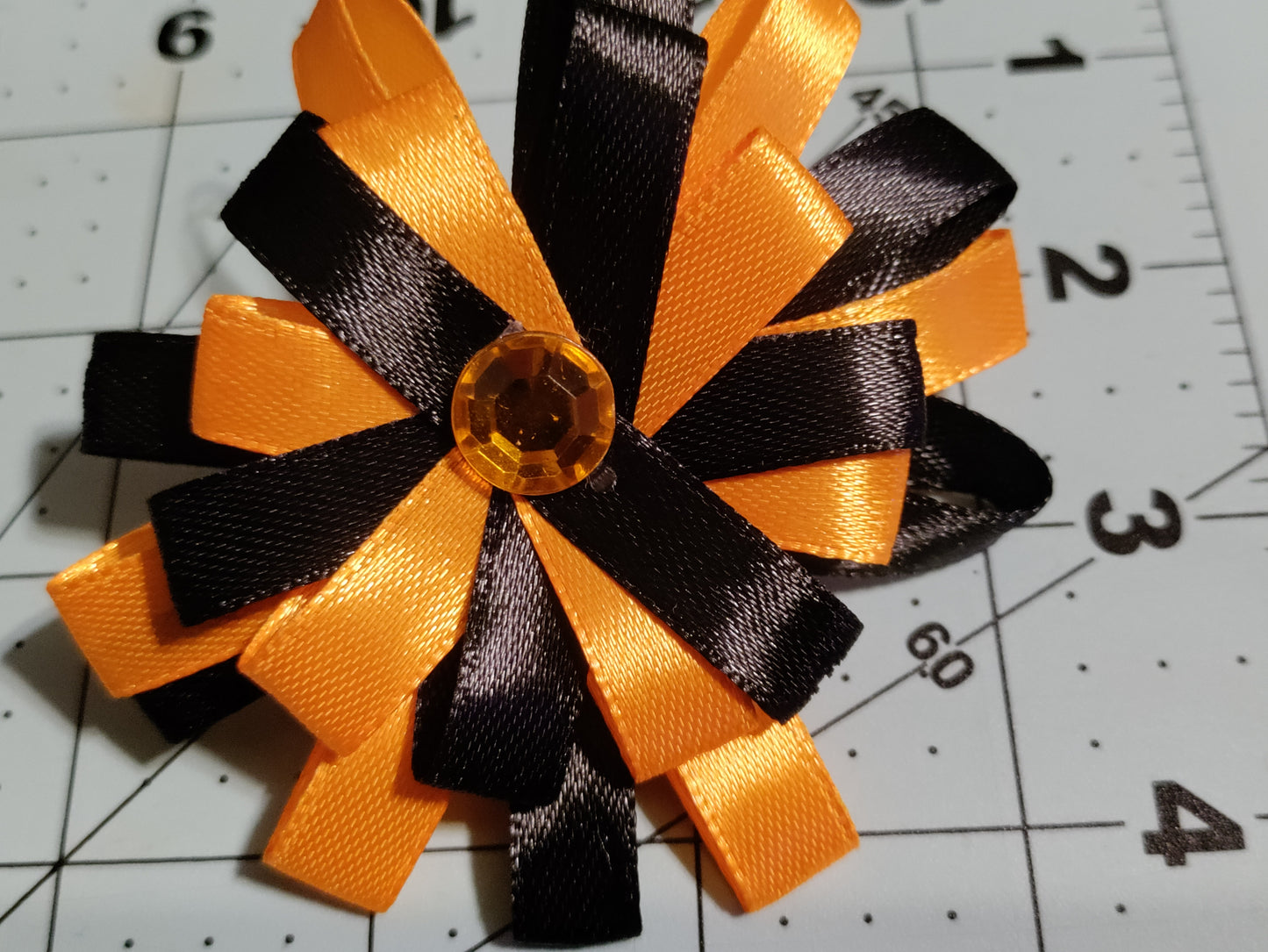 Black and Orange Flower Hair Bow