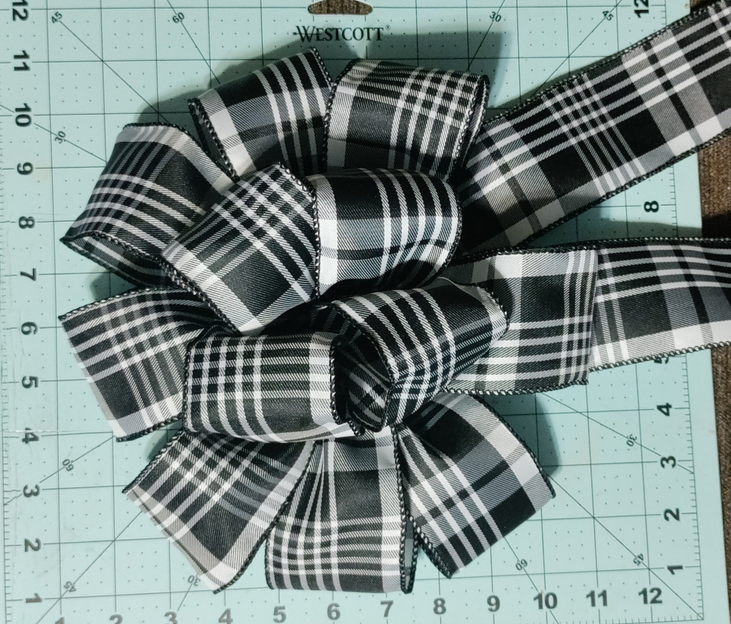 Black and White Checkerboard Bow with Tail