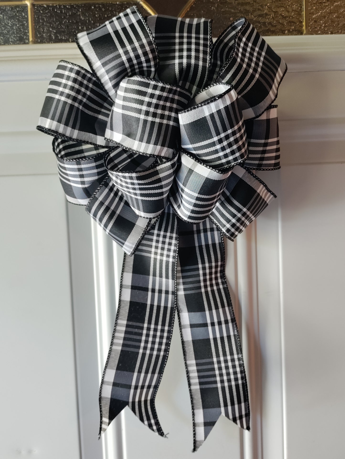 Black and White Checkerboard Bow with Tail