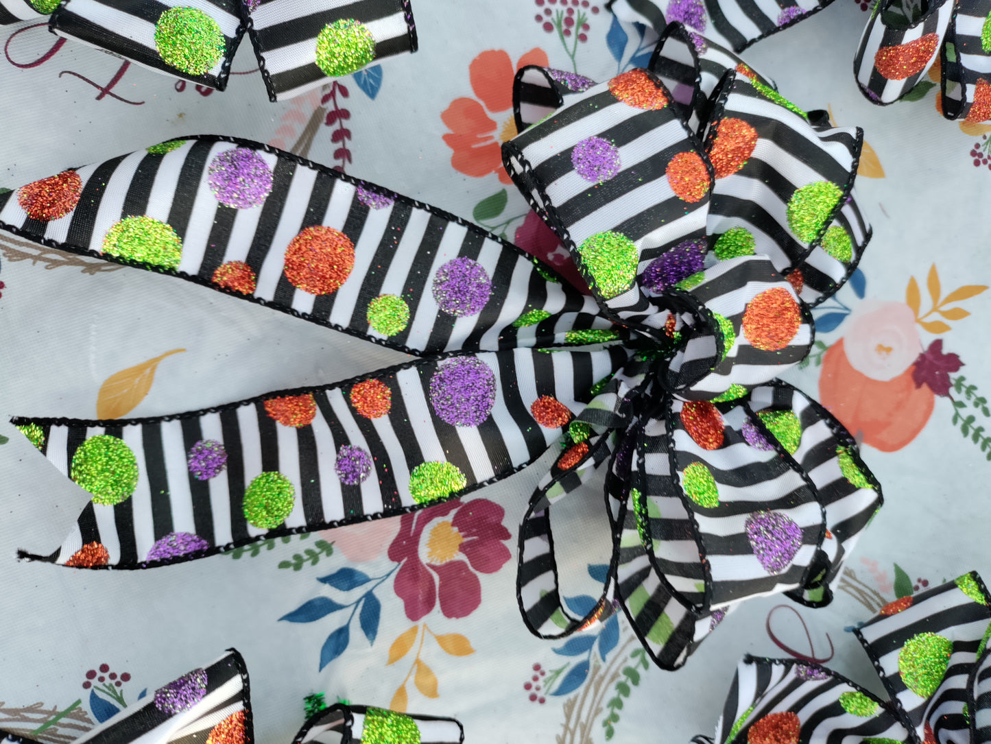 Black and White Stripe Bow with Polka-Dots