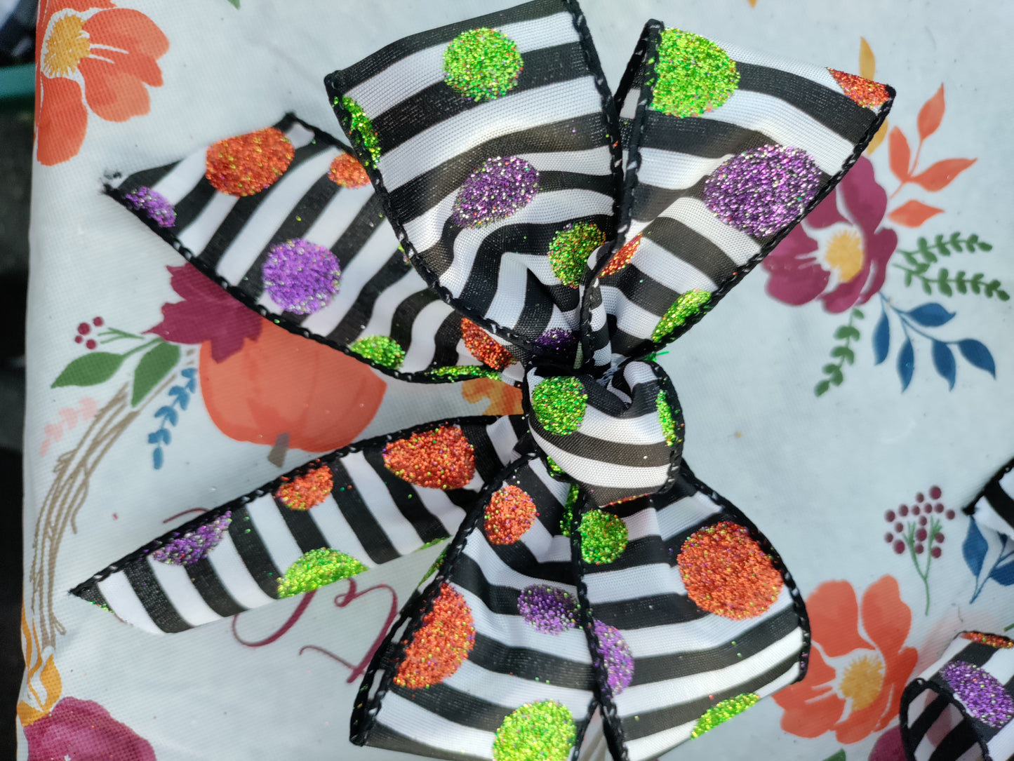 Black and White Stripe Bow with Polka-Dots
