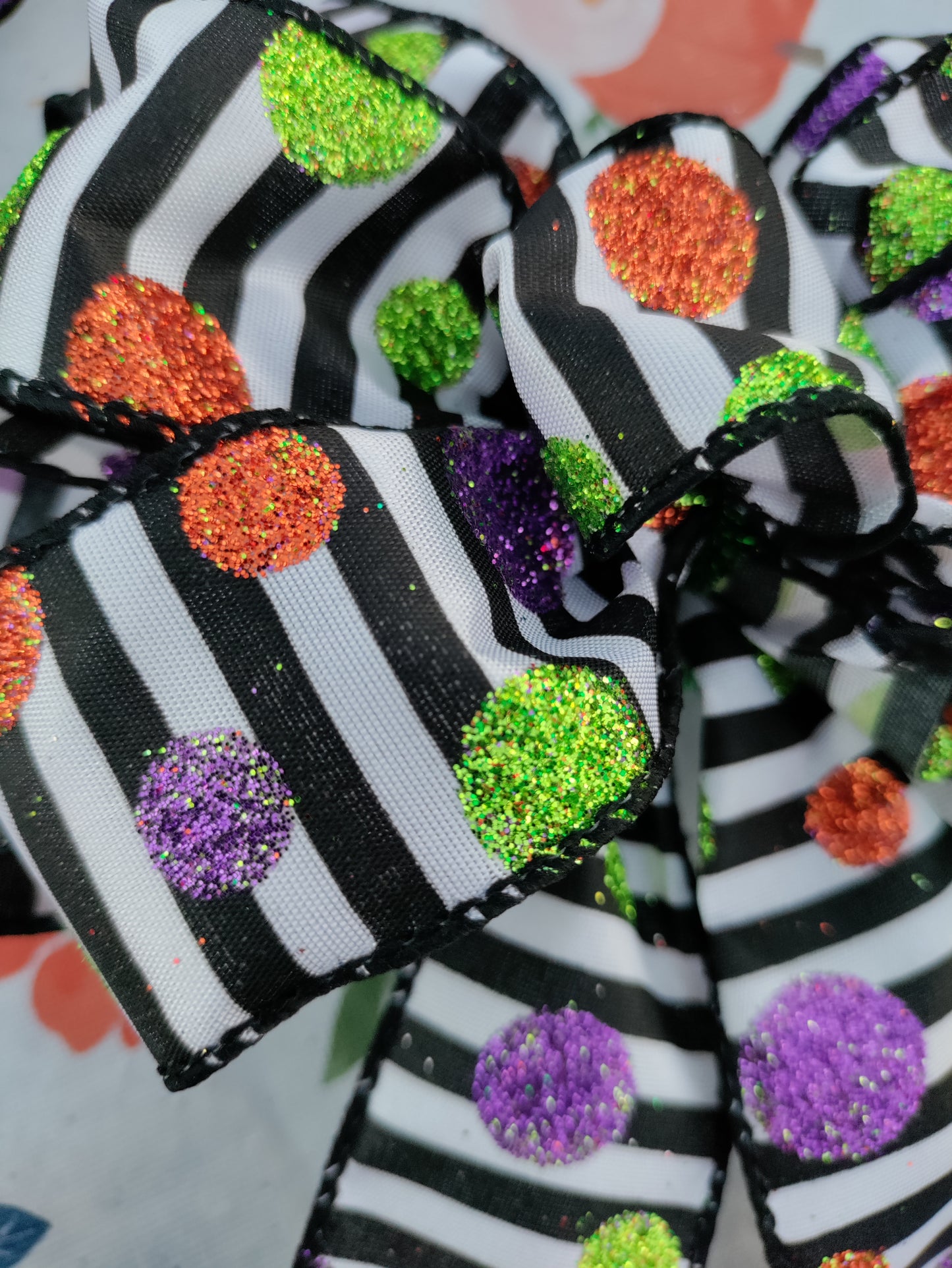 Black and White Stripe Bow with Polka-Dots