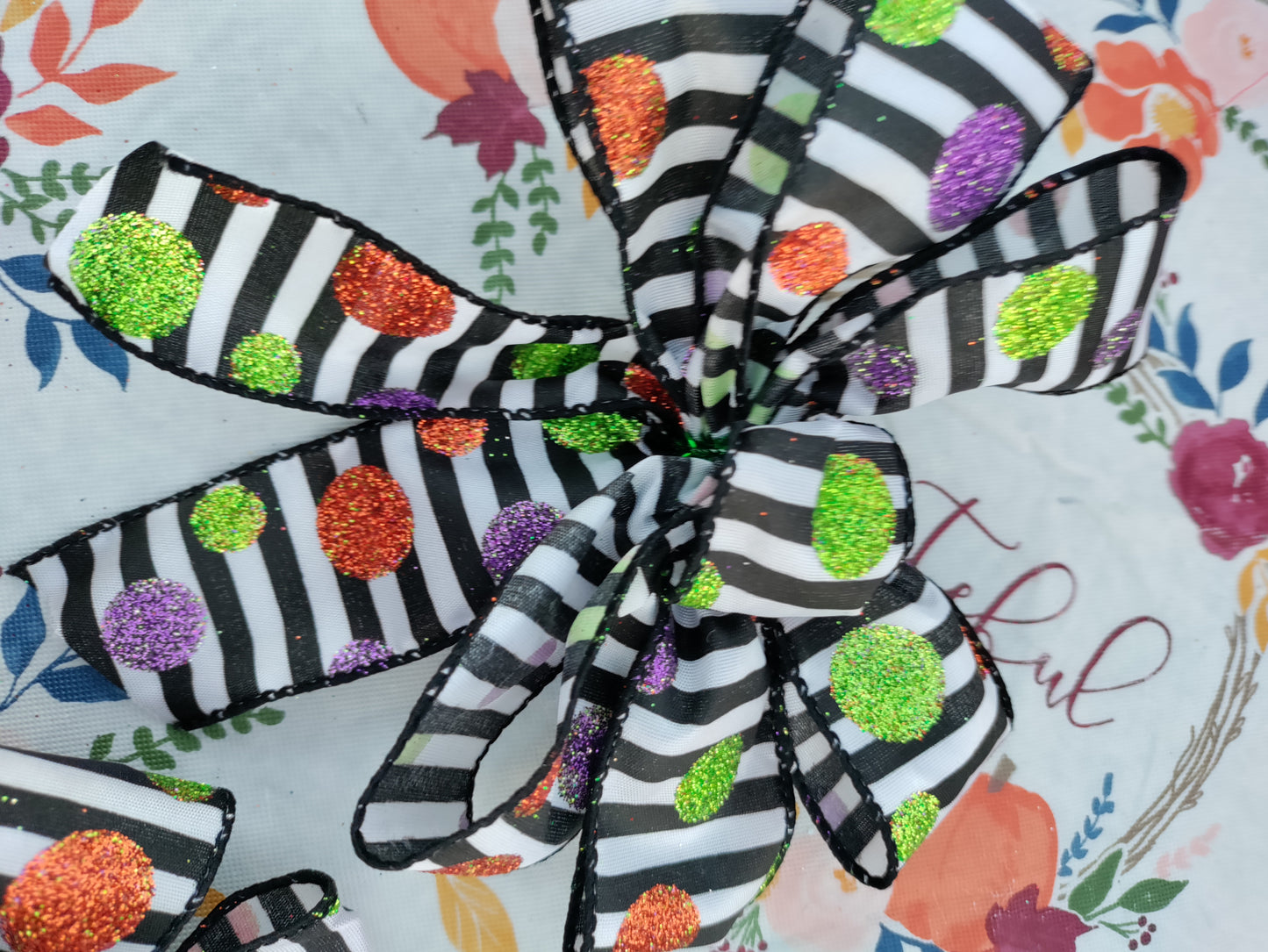 Black and White Stripe Bow with Polka-Dots