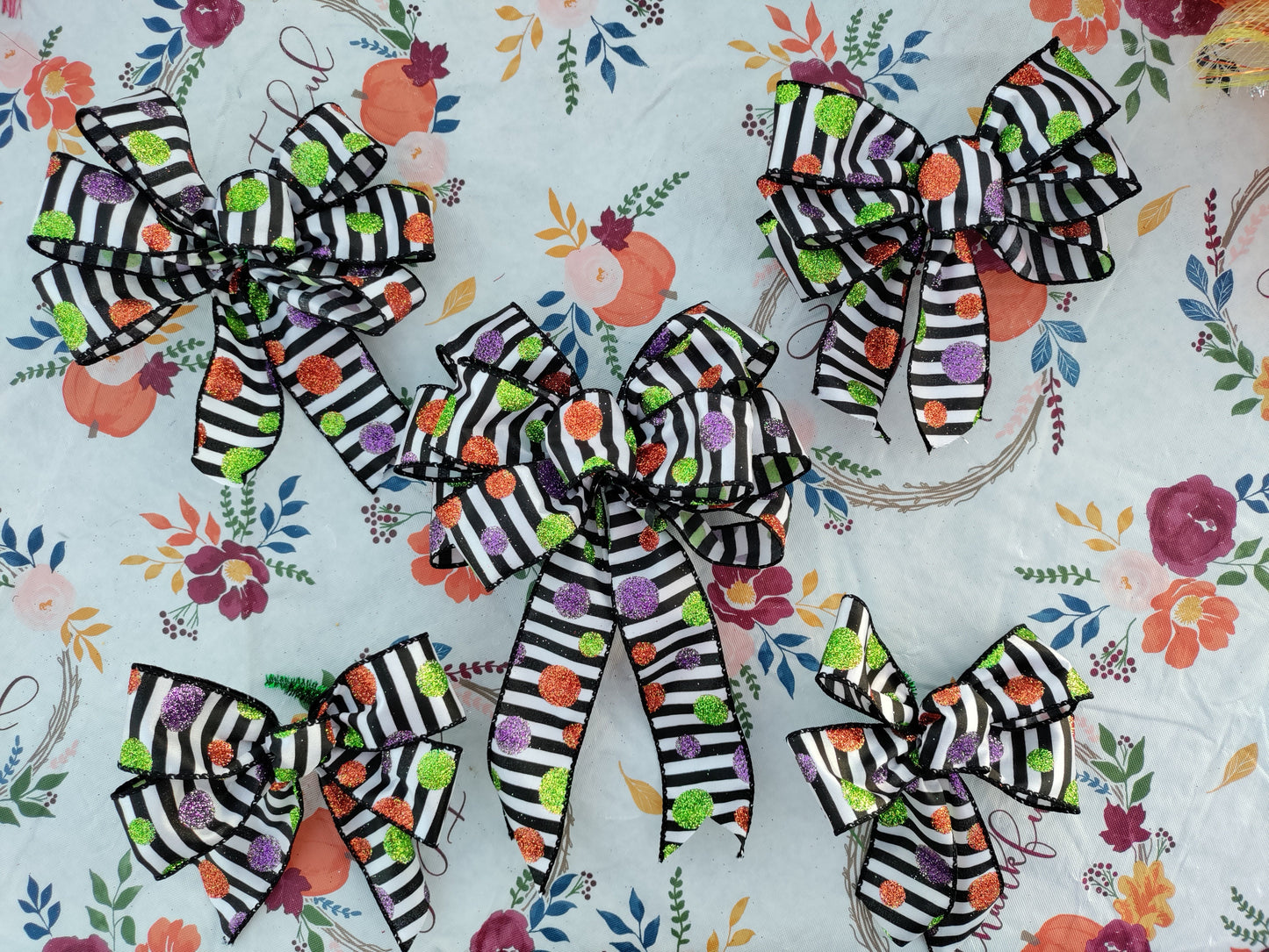 Black and White Stripe Bow with Polka-Dots