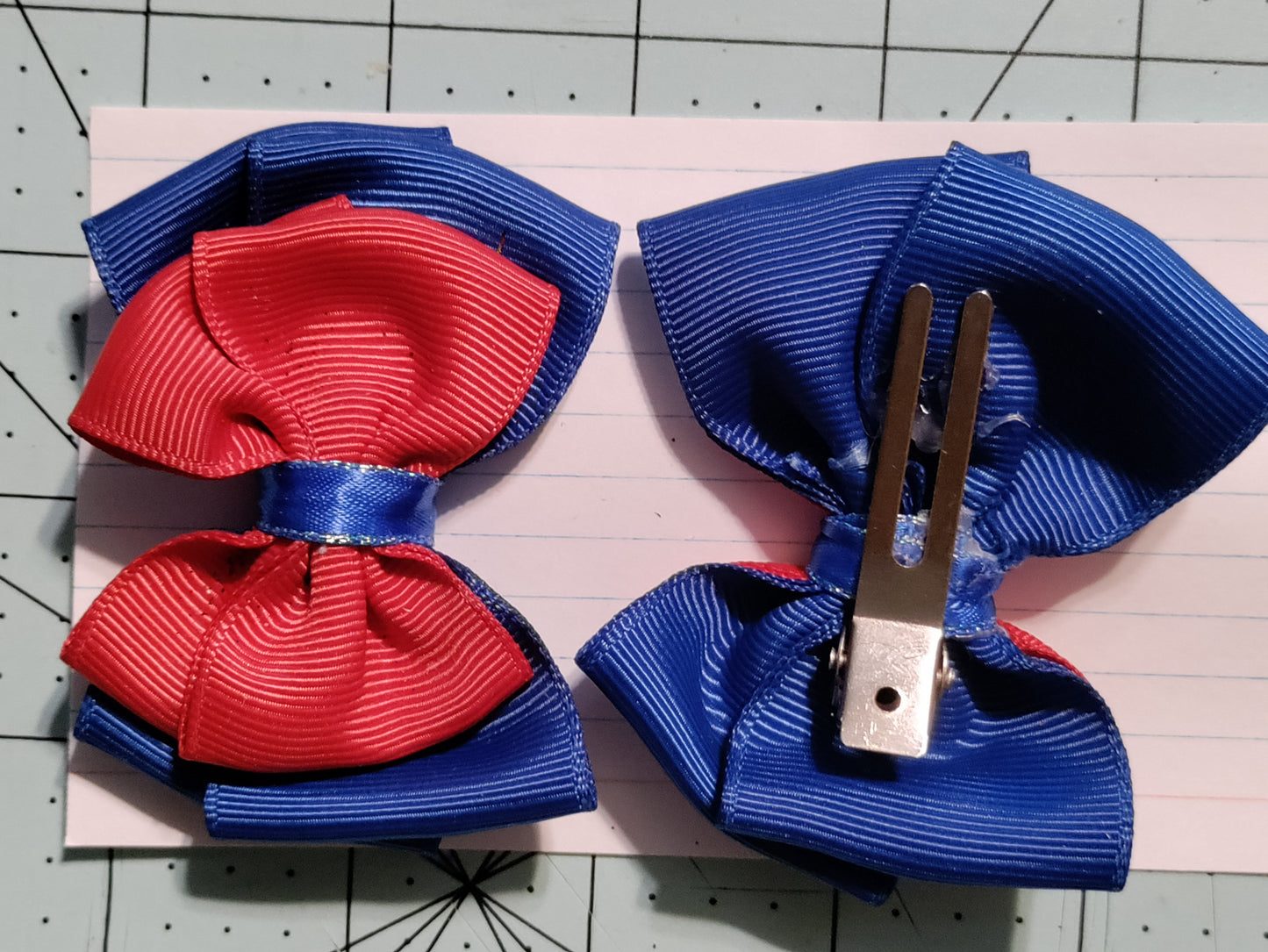 Blue and Red Double Hair Bow