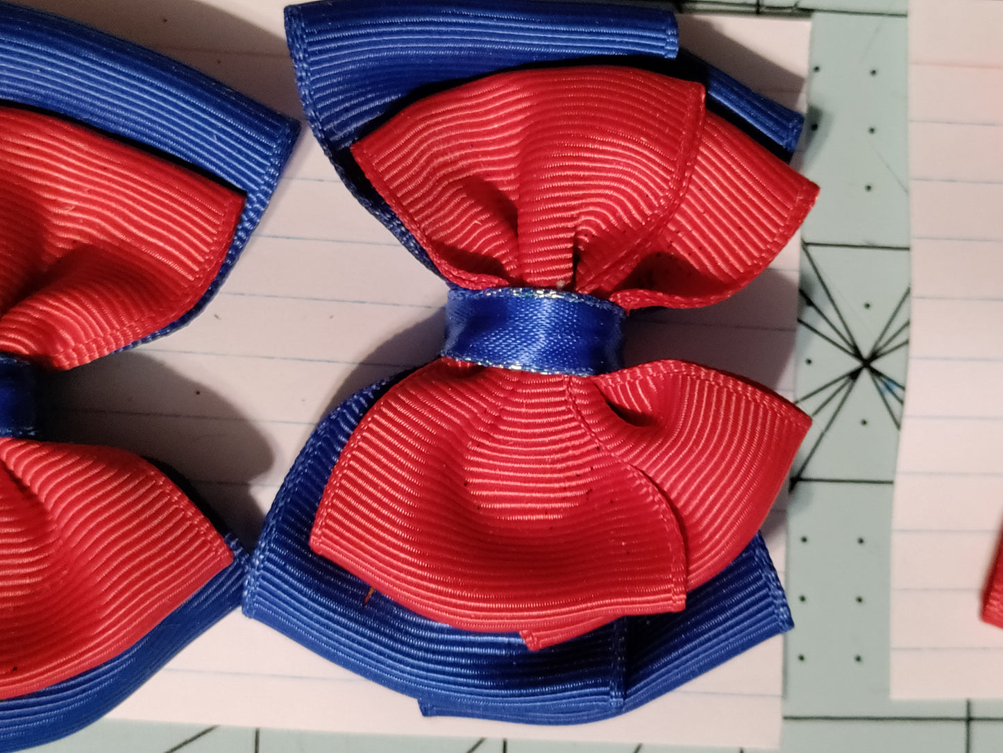 Blue and Red Double Hair Bow
