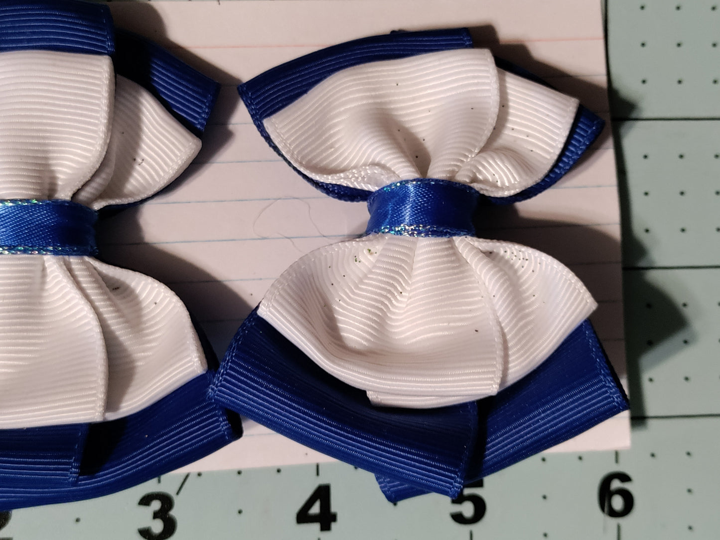 Blue and White Double Hair Bow
