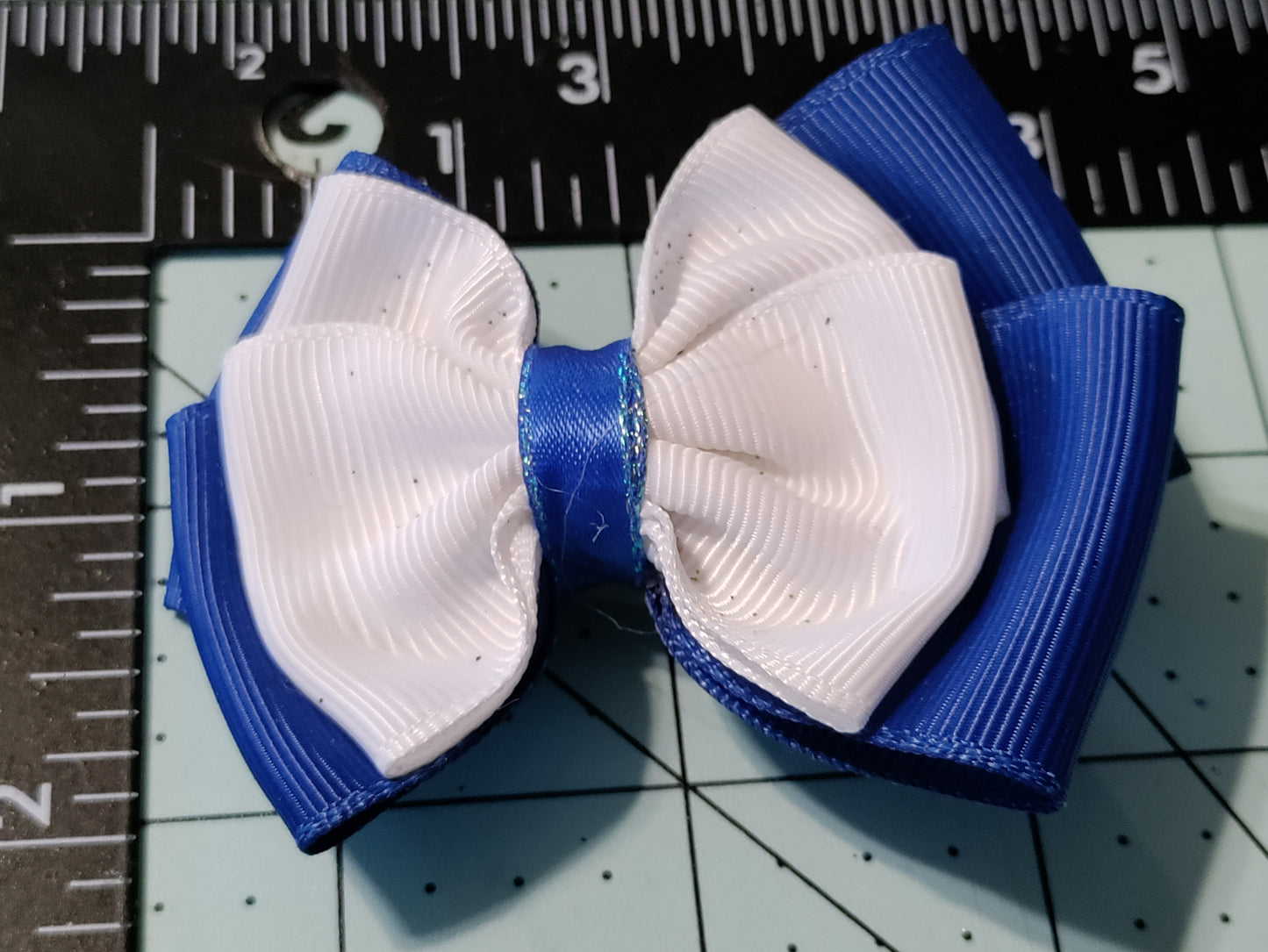 Blue and White Double Hair Bow