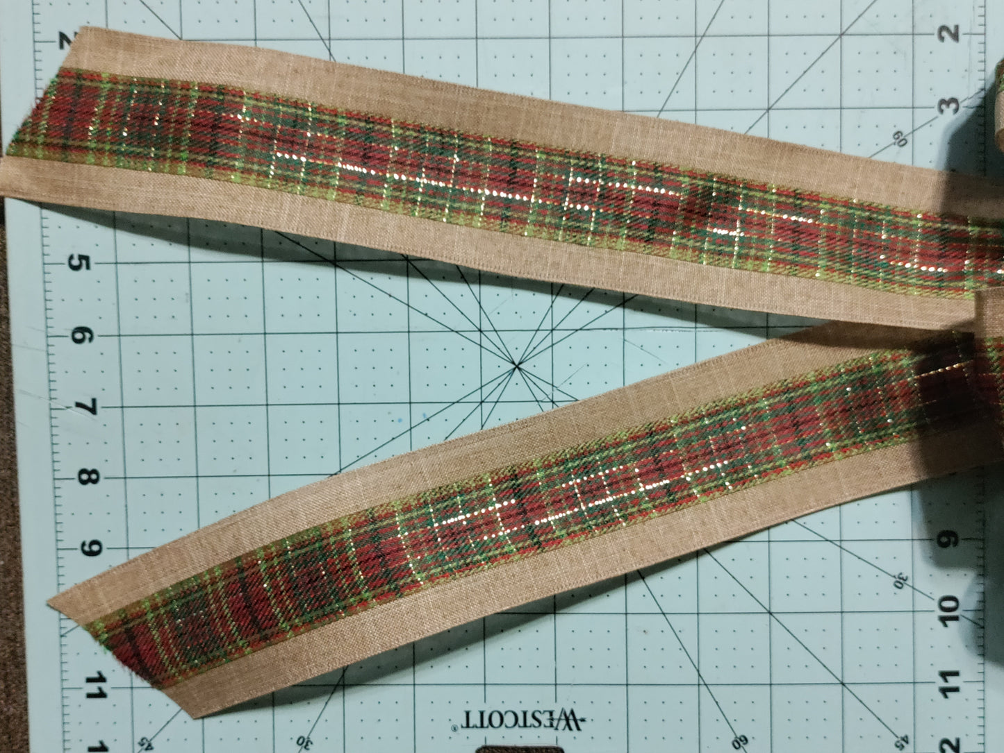 Burlap Bow with Green, Red, and Black Stripes