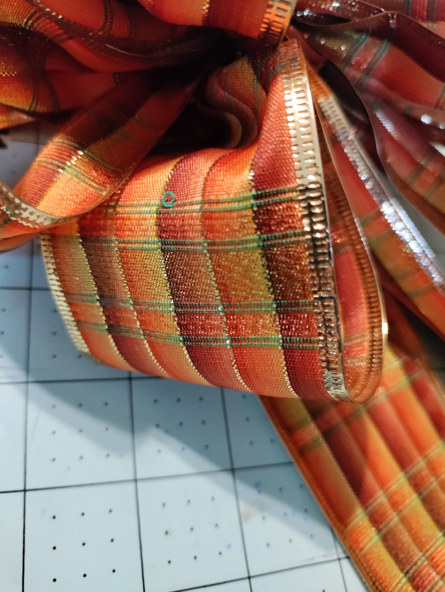 Burnt Orange, Brown, and Gold Plaid Bow with a Tail