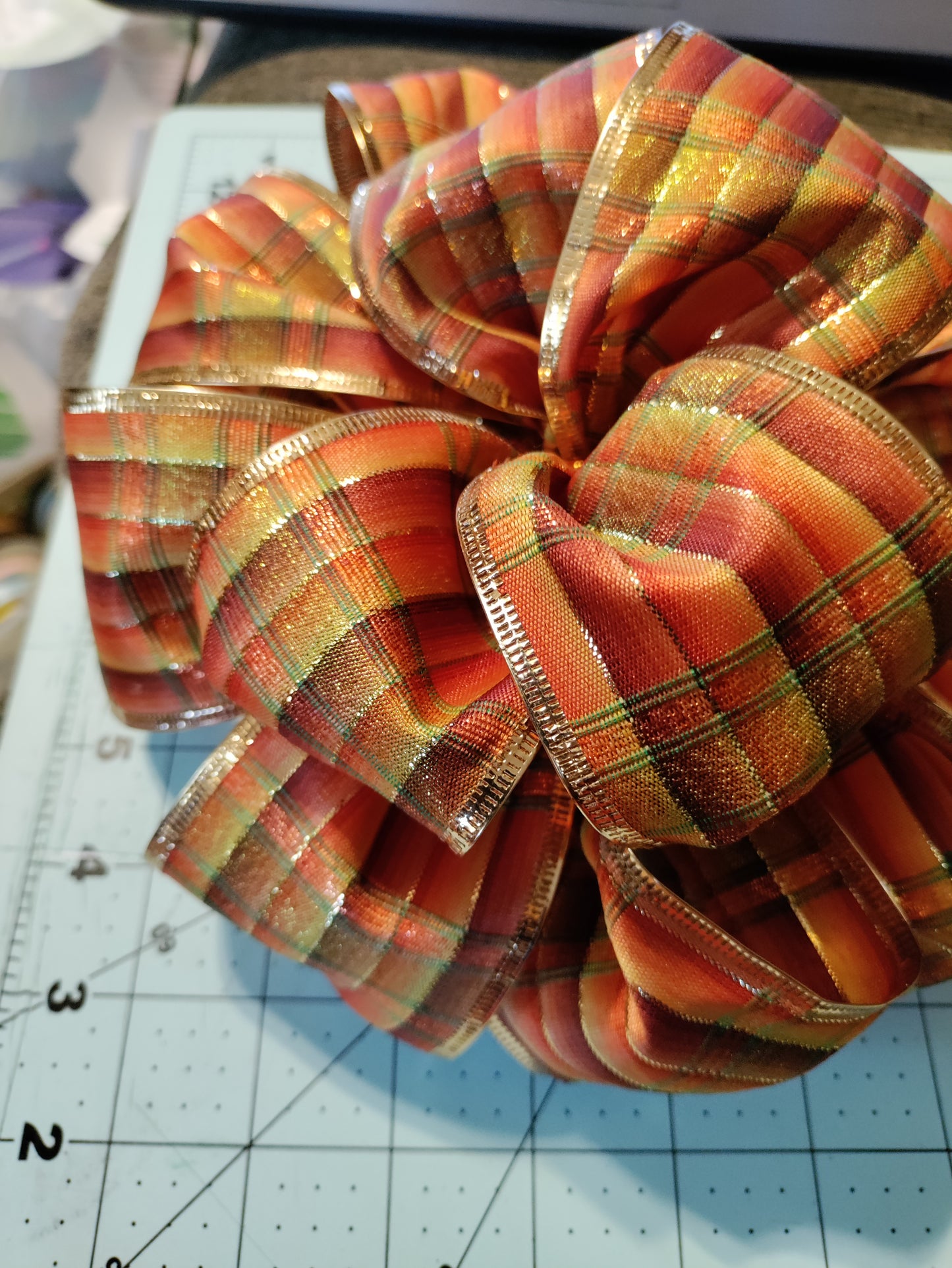 Burnt Orange, Brown, and Gold Plaid Bow with a Tail