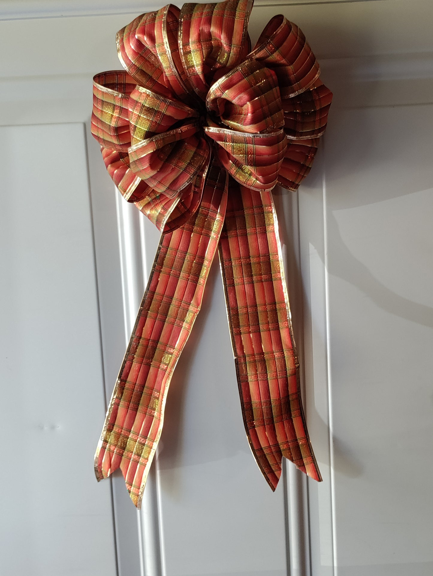 Burnt Orange, Brown, and Gold Plaid Bow with a Tail
