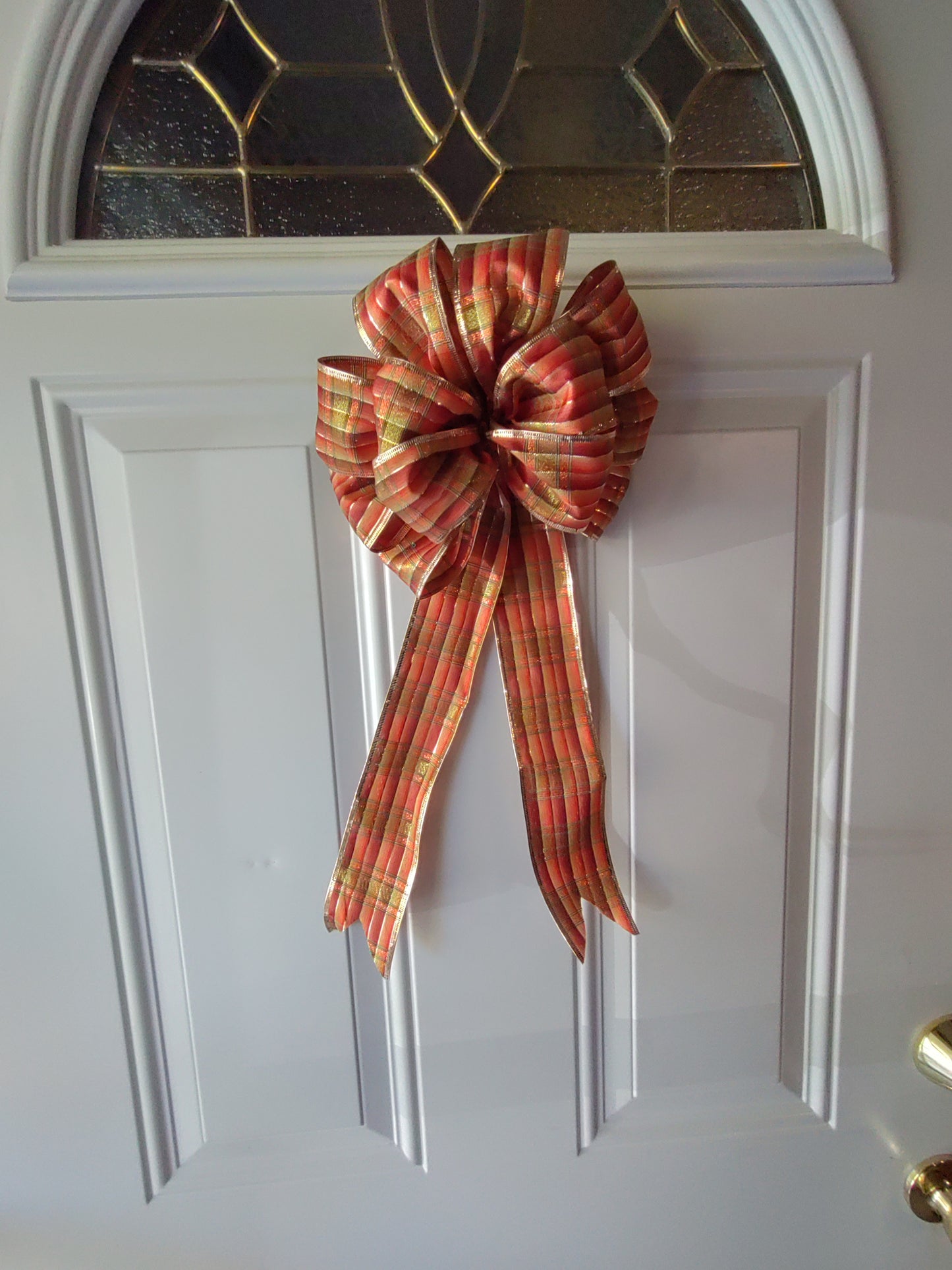 Burnt Orange, Brown, and Gold Plaid Bow with a Tail