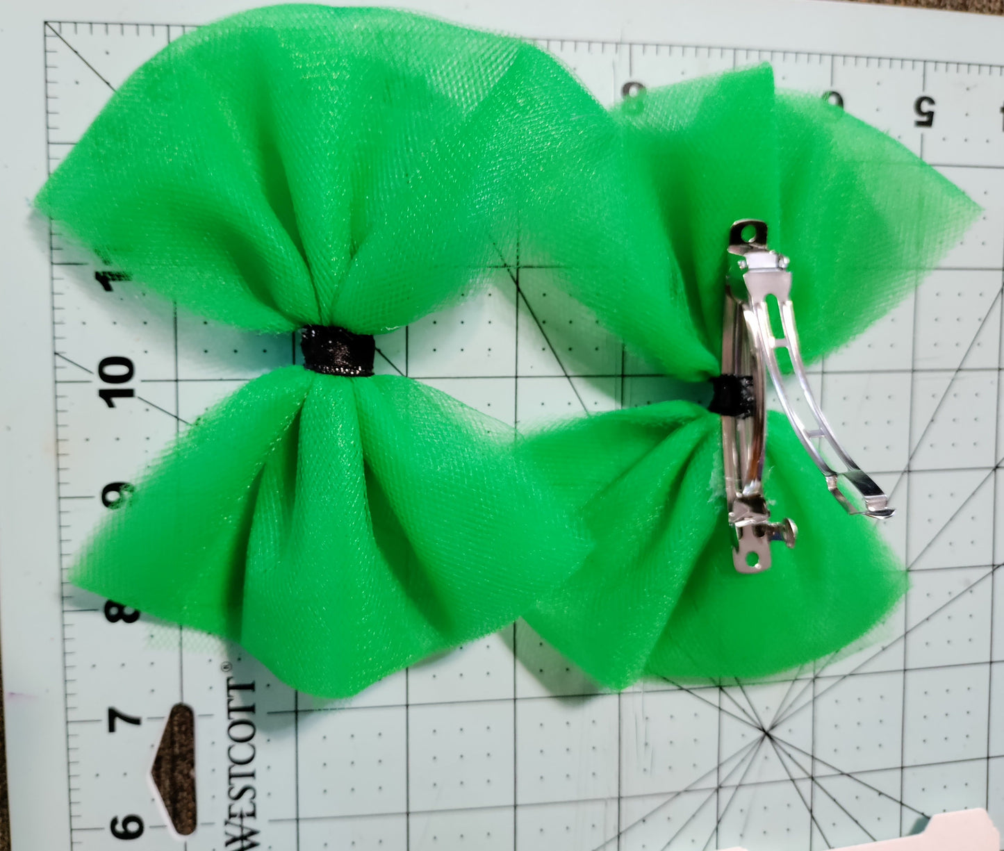 Green Tulle Hair Bow