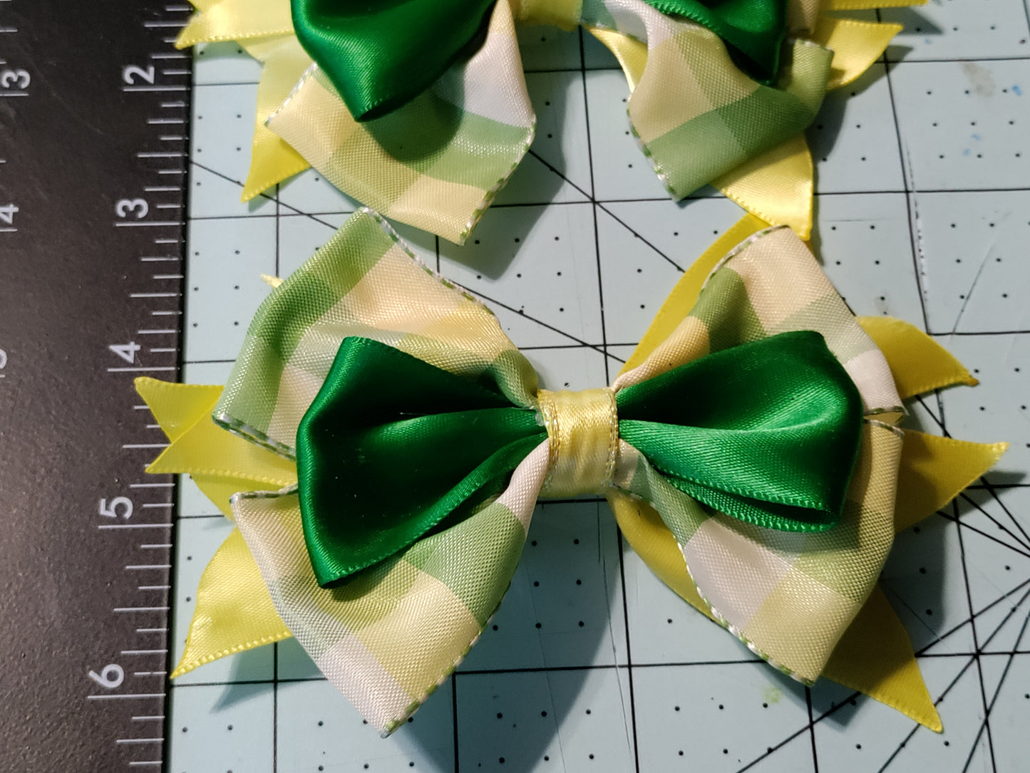 Green, Yellow, and White Checkered Board Hair Bow