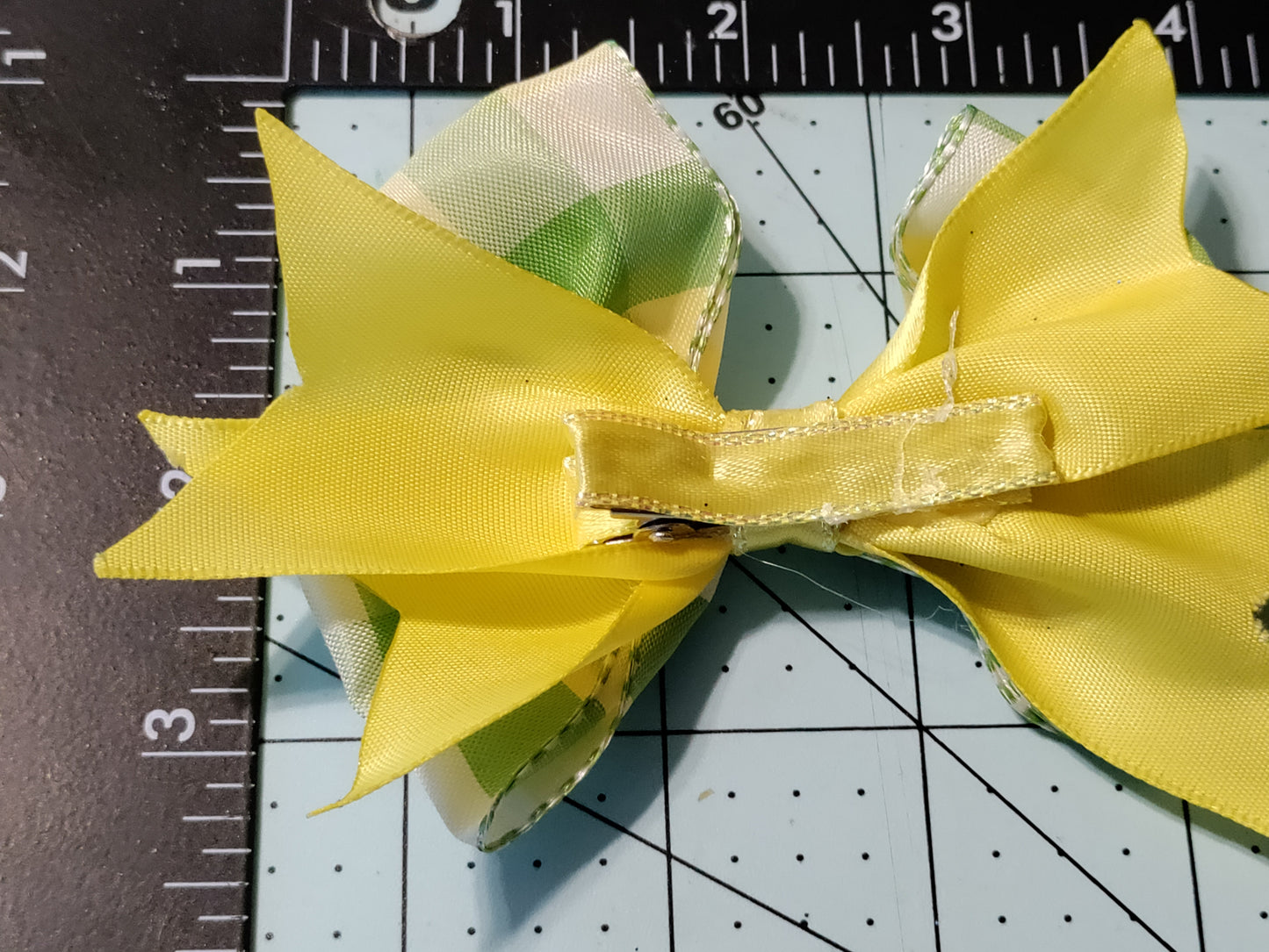 Green, Yellow, and White Checkered Board Hair Bow