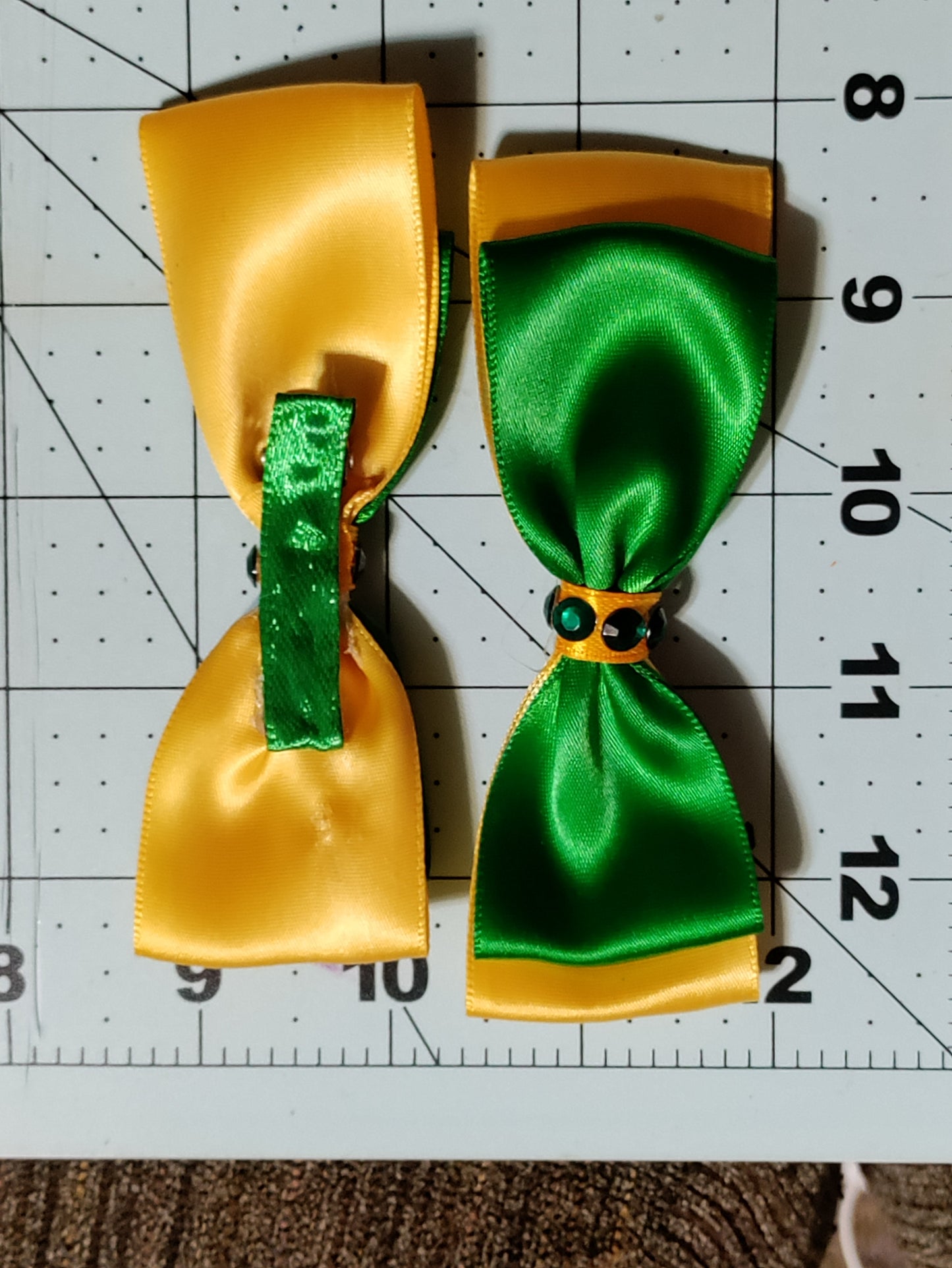 Green and Gold Double Satin Hair Bow