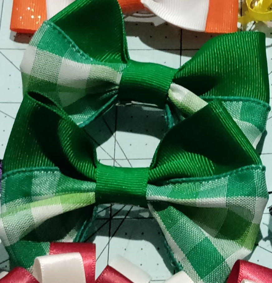 Green and White Plaid Hair Bow