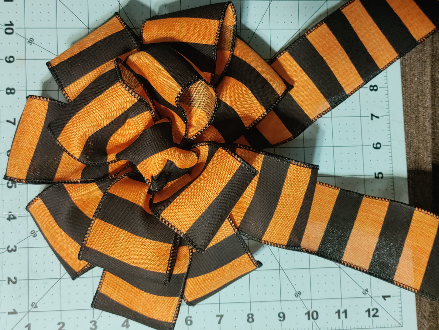 Orange and Black Pinstripe Bow with Tail