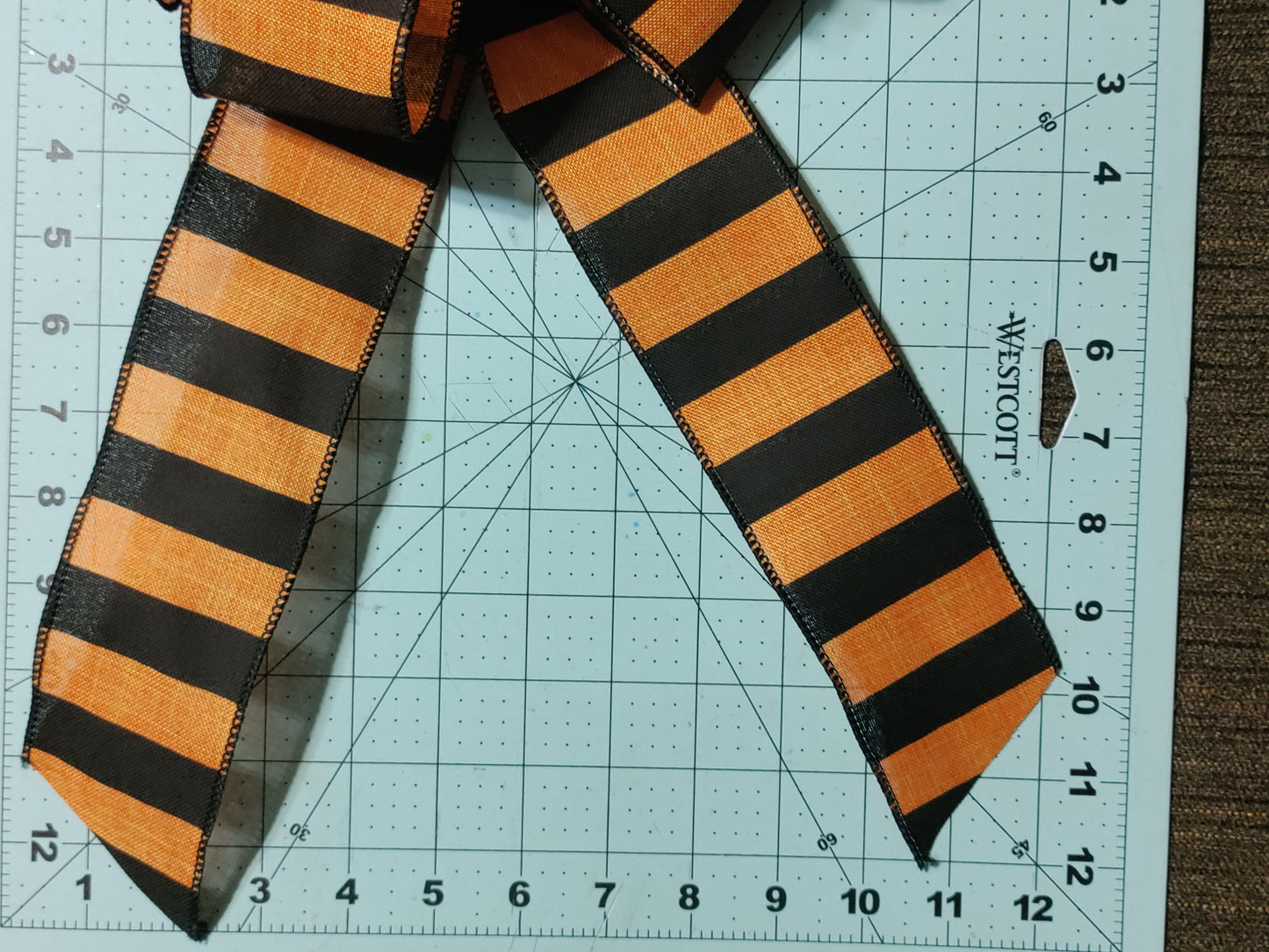 Orange and Black Pinstripe Bow with Tail
