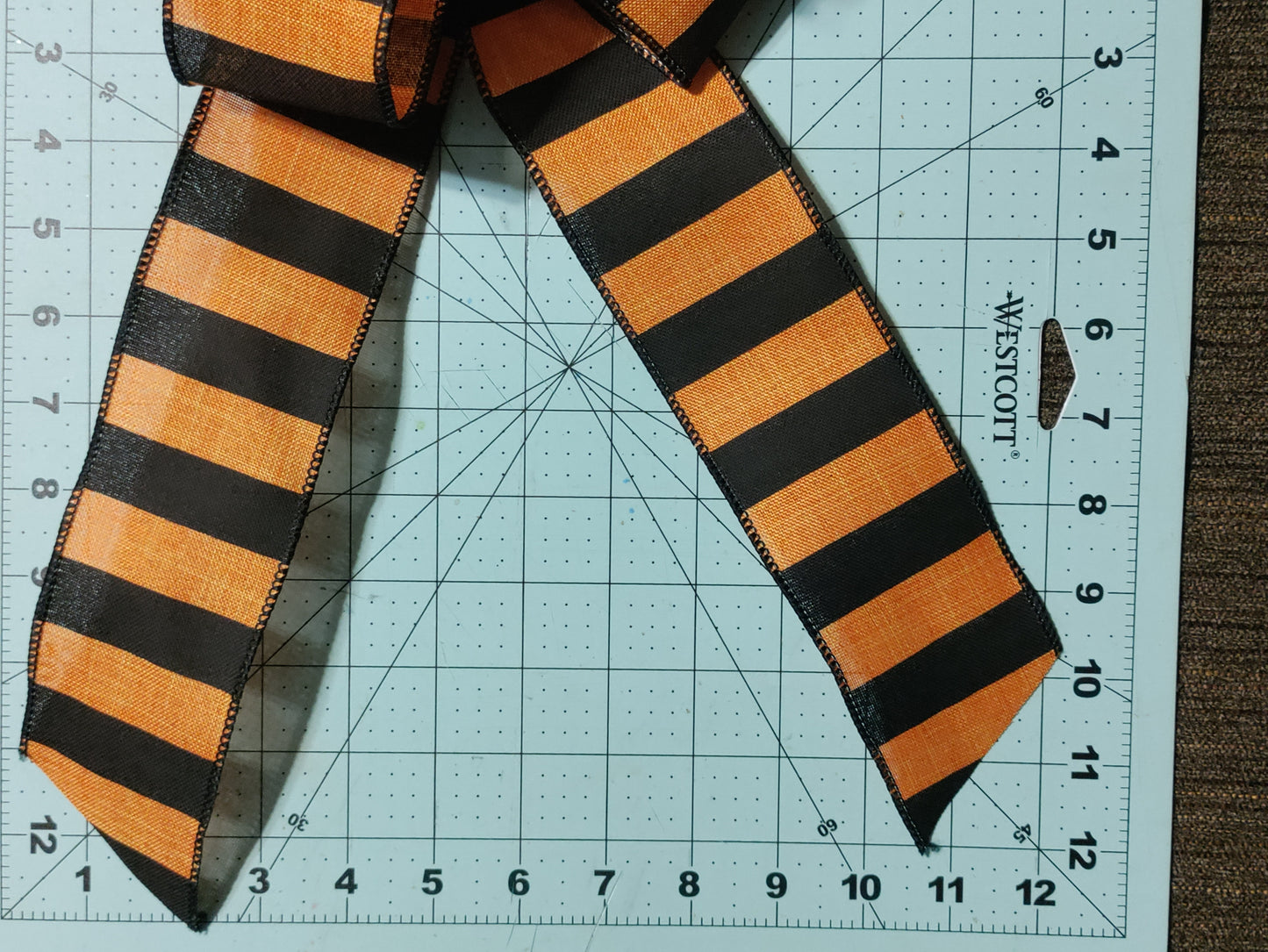 Orange and Black Pinstripe Bow with Tail