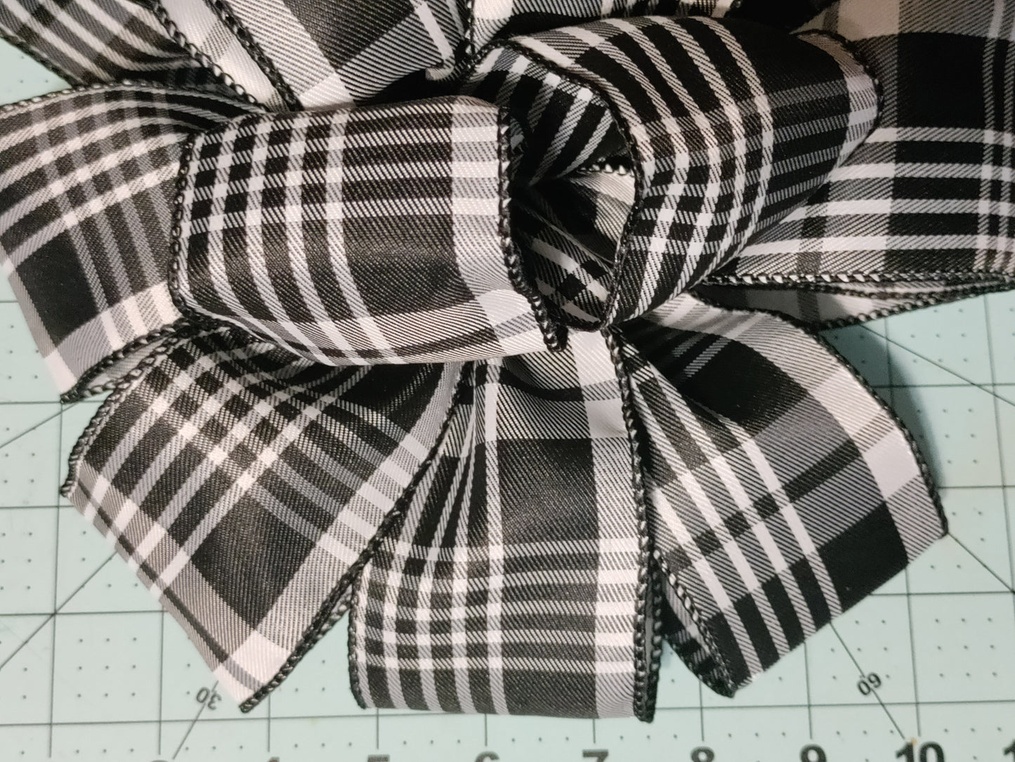 Black and White Checkerboard Bow with Tail