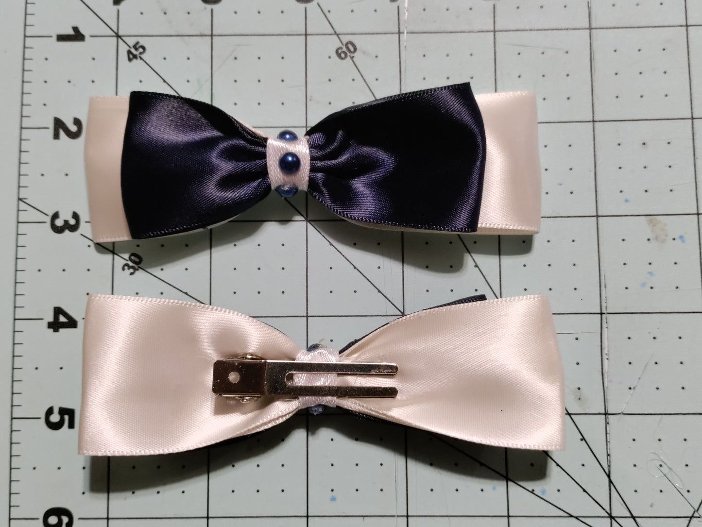 Navy Blue and White Hair Bow