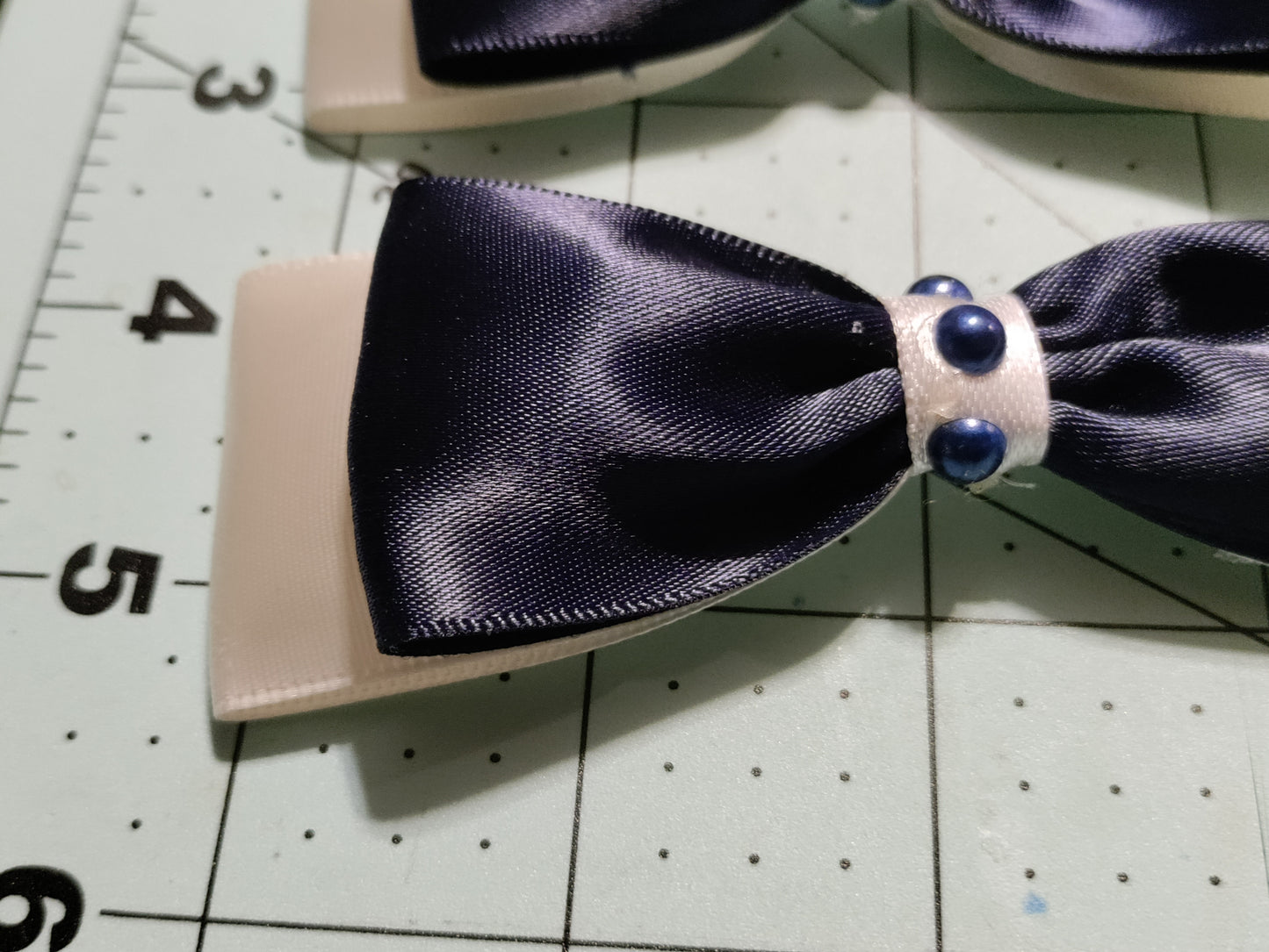 Navy Blue and White Hair Bow