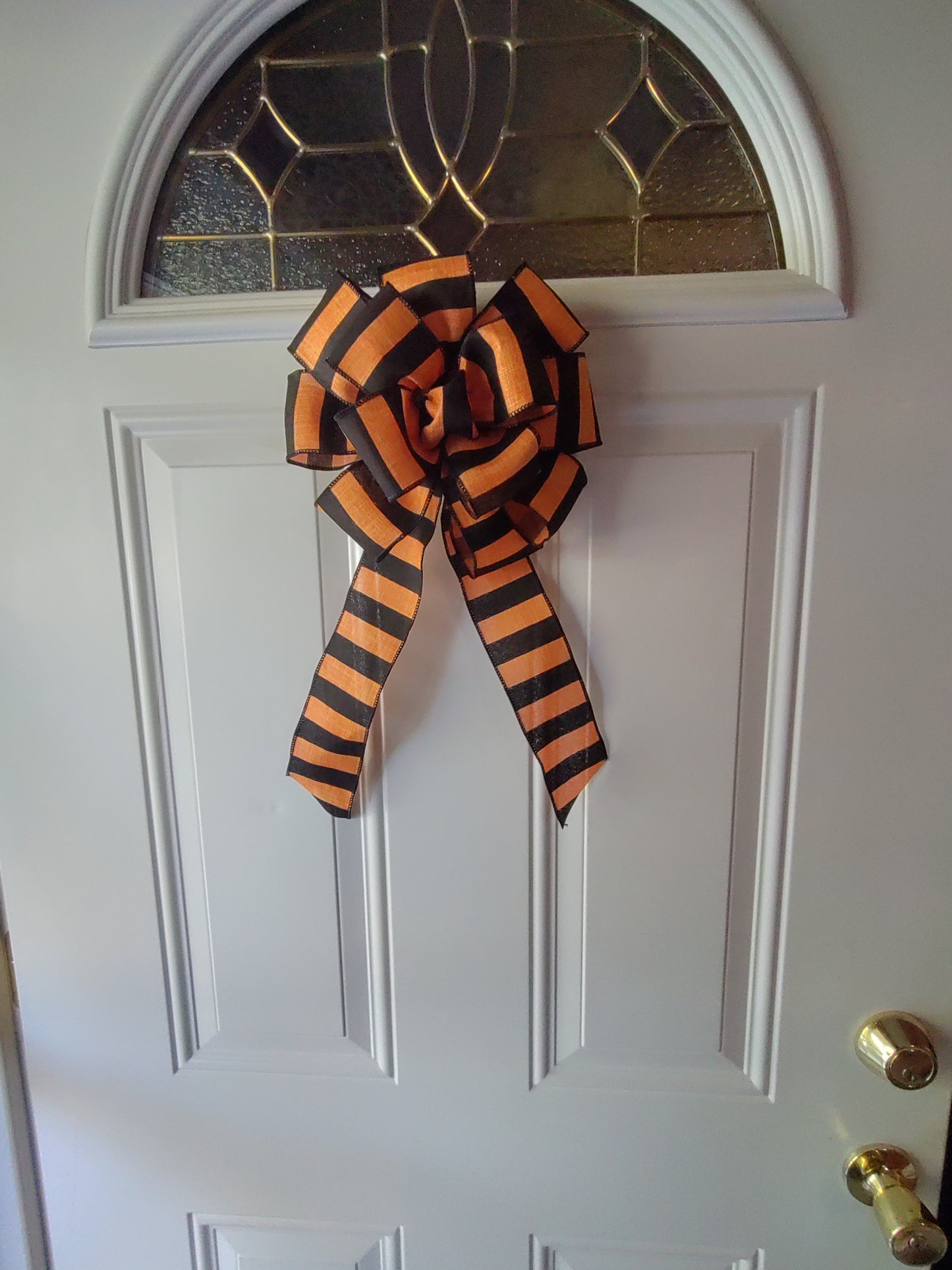 Orange and Black Pinstripe Bow with Tail