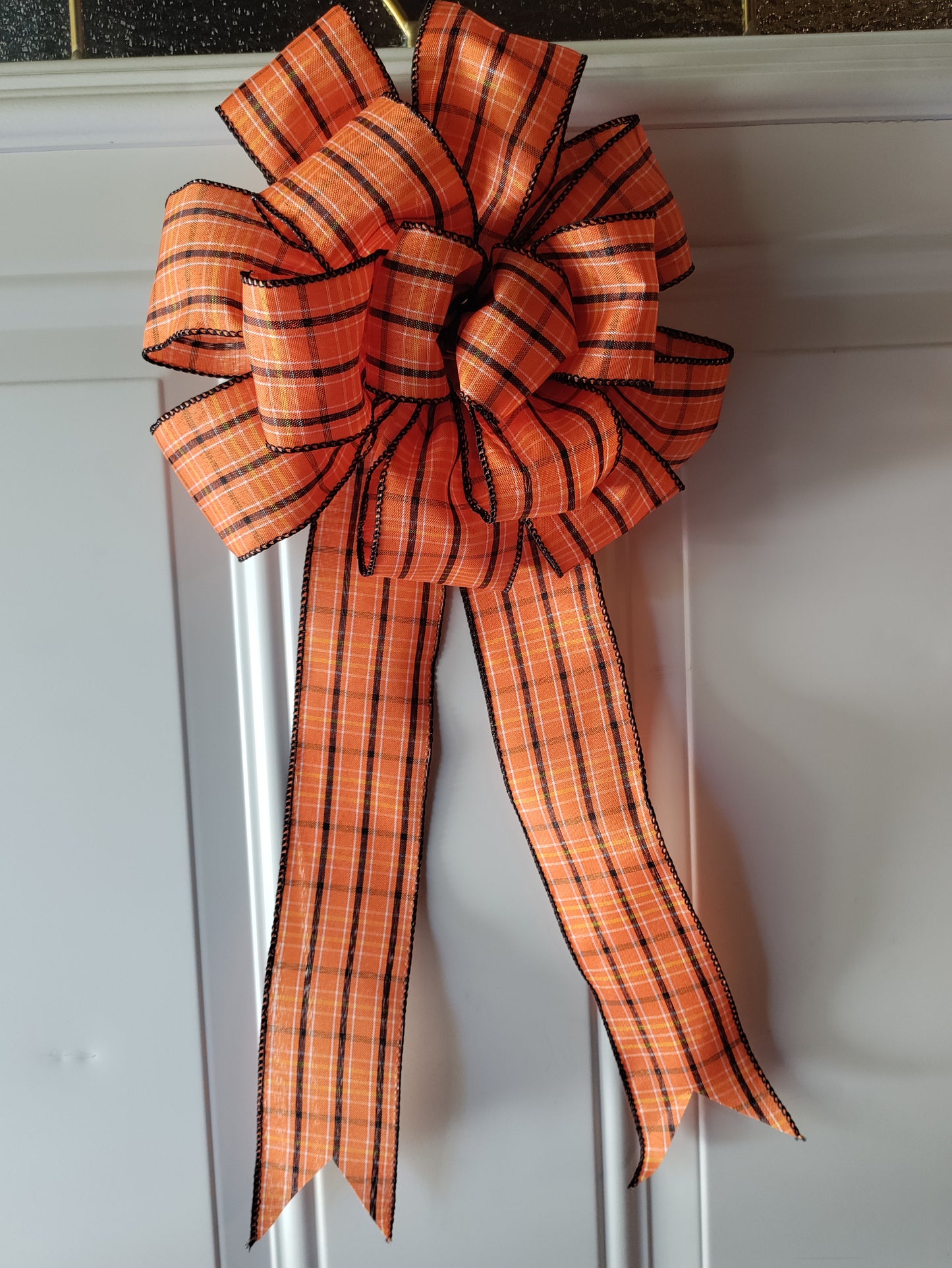 Orange with Black, White, and Yellow Stripes Bow with Tail