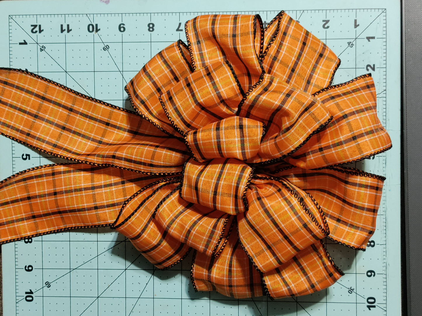 Orange with Black, White, and Yellow Stripes Bow with Tail