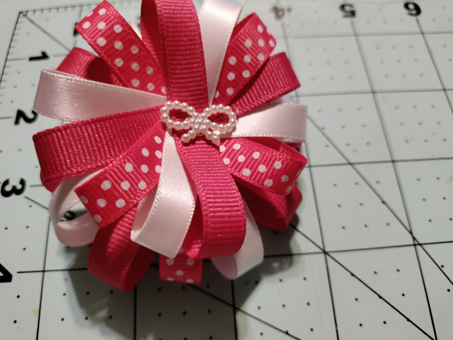 Pink, White, and Polka Dot Loopy Hair Bow