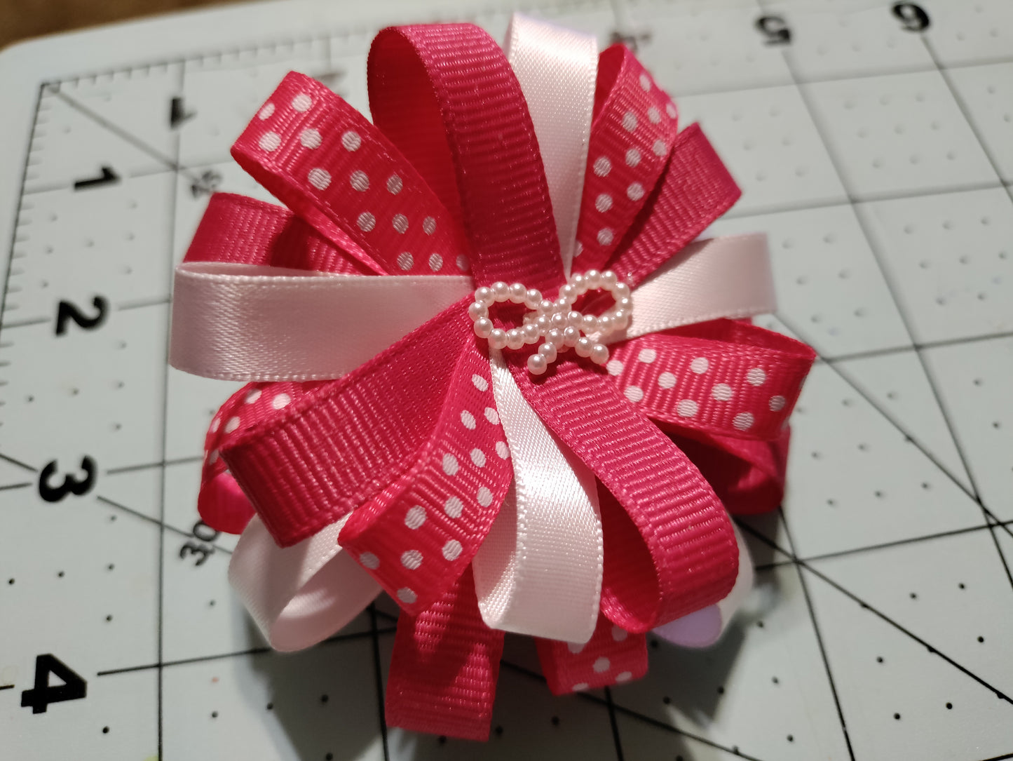 Pink, White, and Polka Dot Loopy Hair Bow