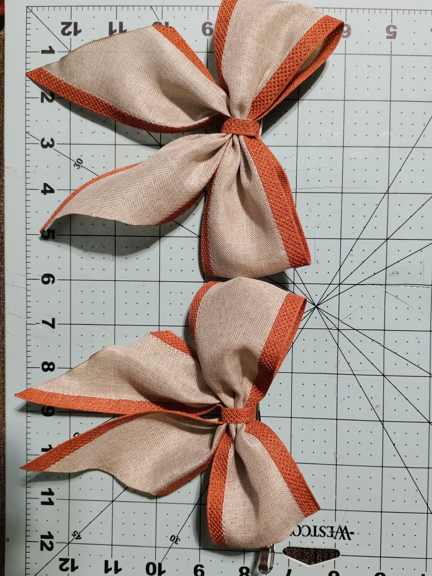 Taupe Trimmed in Burnt Orange Burlap Hair Bow