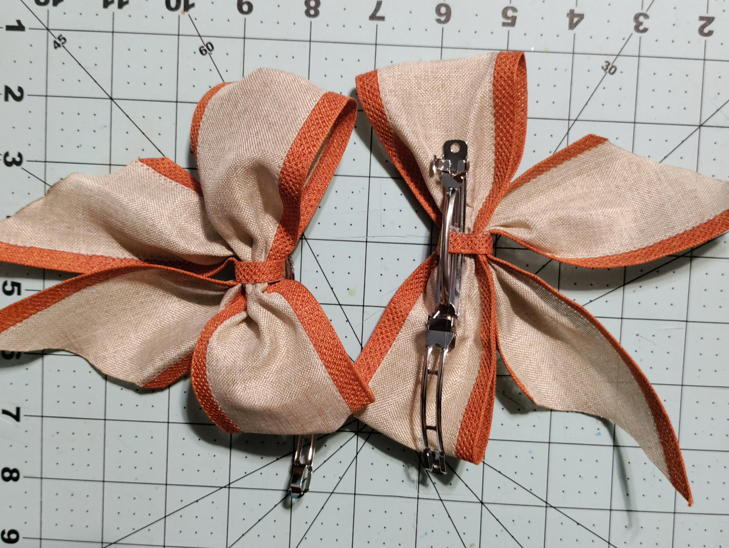 Taupe Trimmed in Burnt Orange Burlap Hair Bow