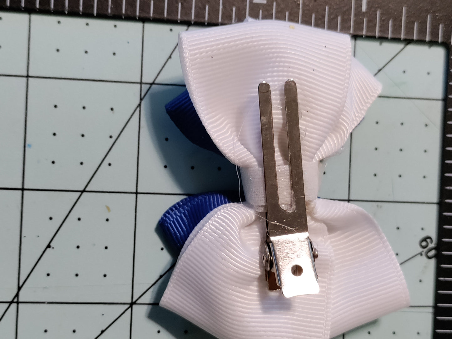 White and Blue Double Hair Bow