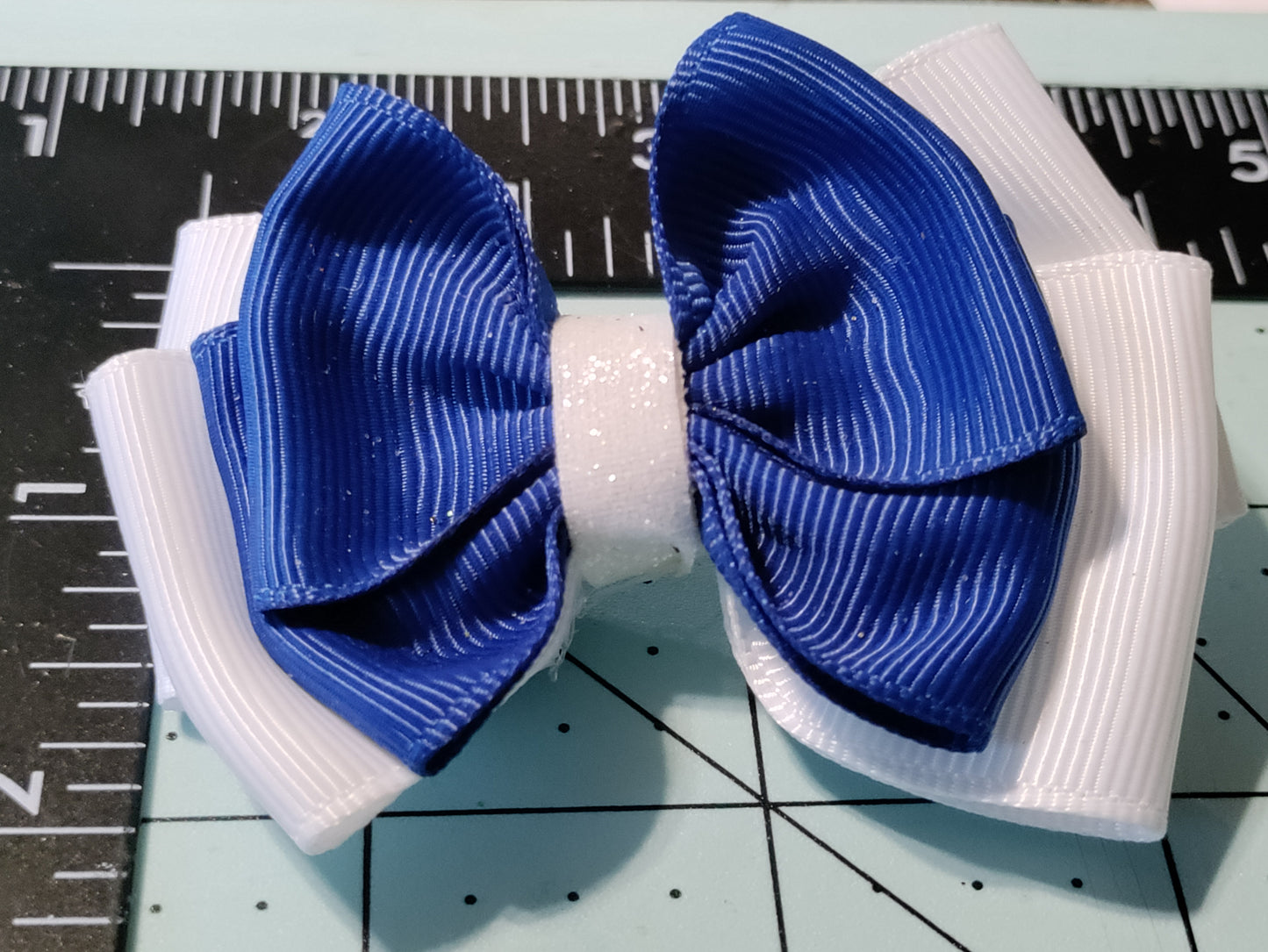 White and Blue Double Hair Bow