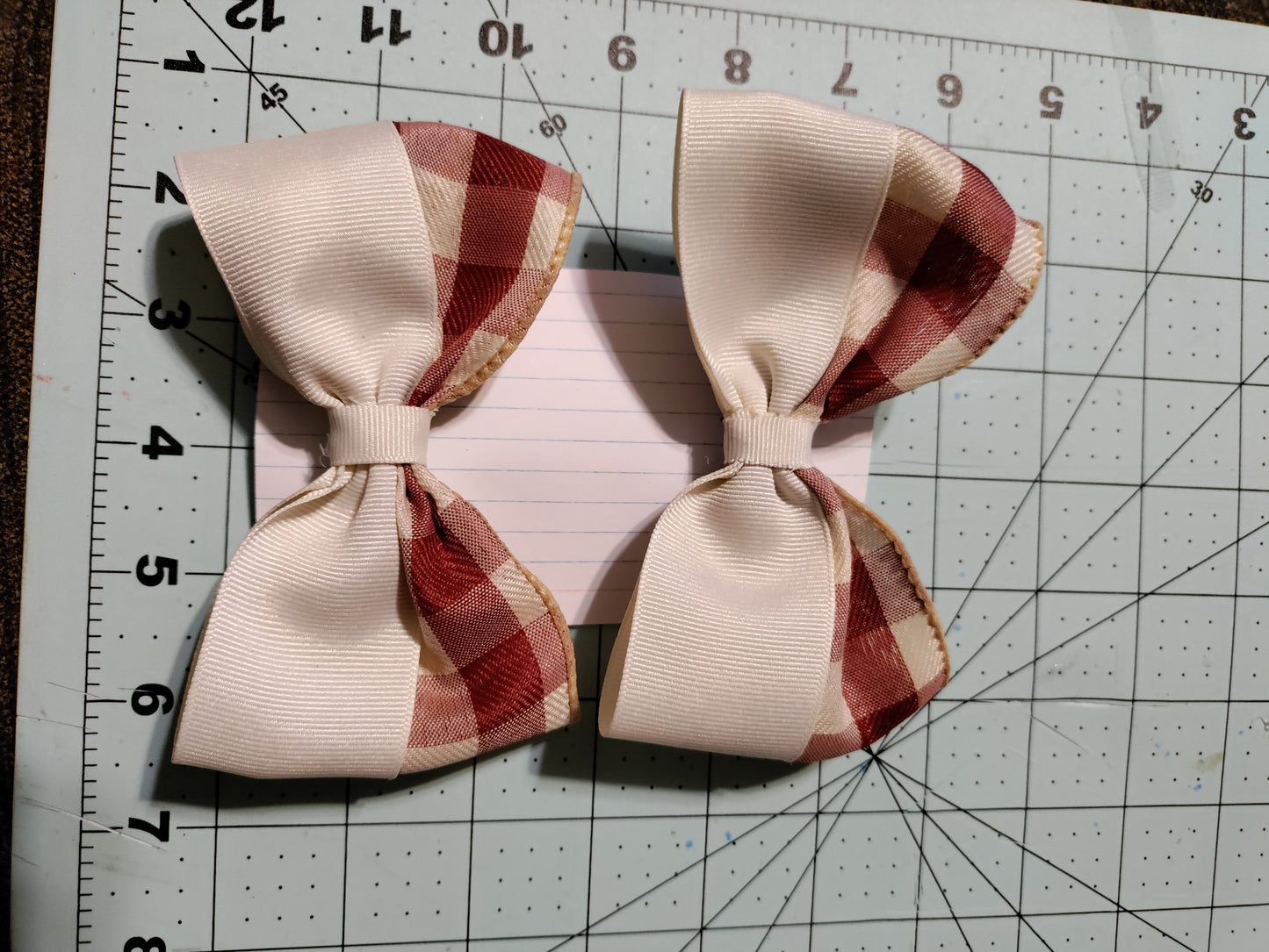 Wine and Cream Checkered Hair Bow