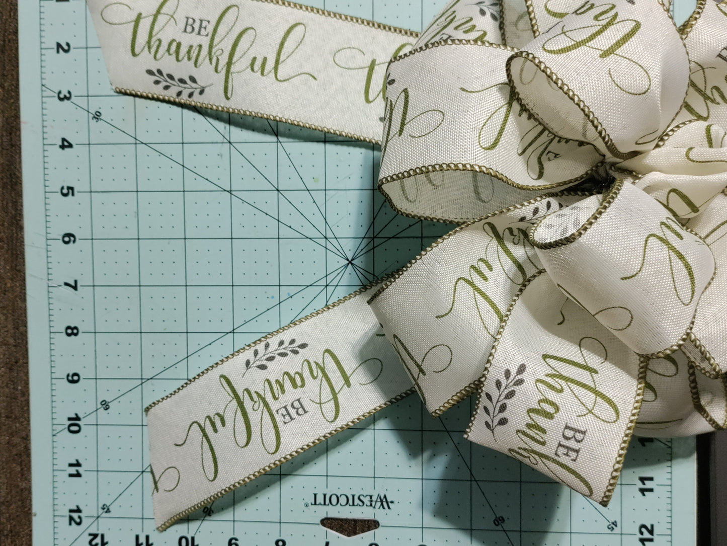 Wired Olive Green and Cream Be Thankful Bow