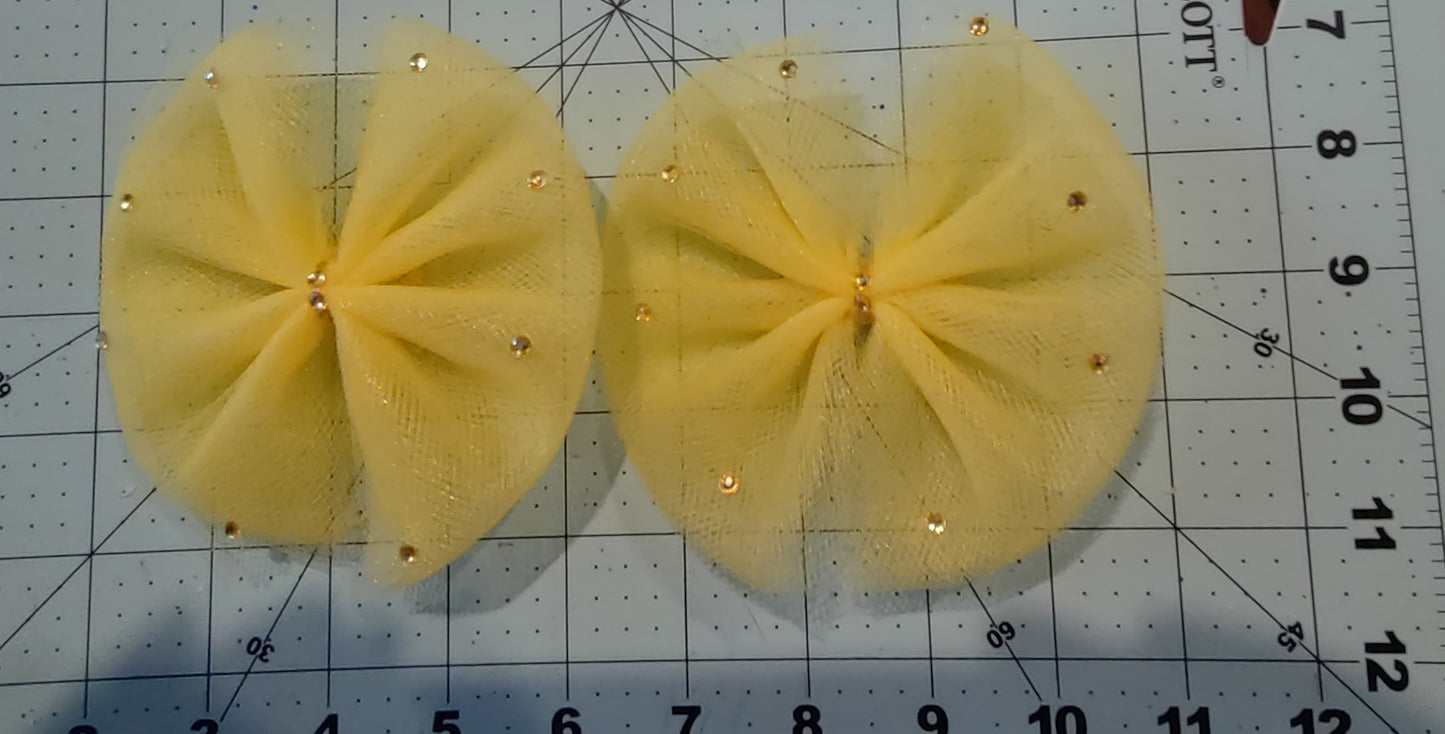 Yellow Tulle with Gold Accent Hair Bow