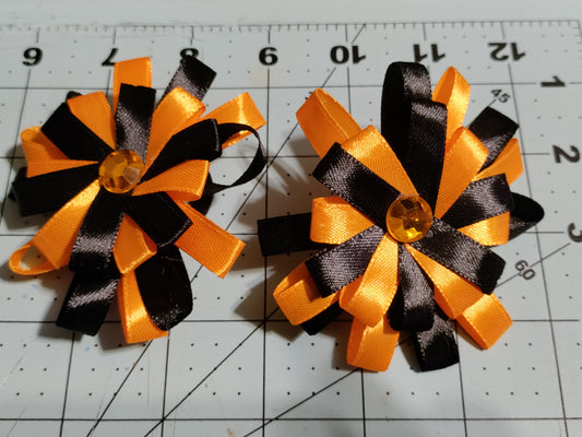 Black and Orange Flower Hair Bow