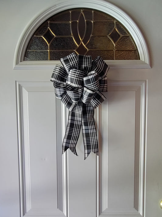 Black and White Checkerboard Bow with Tail
