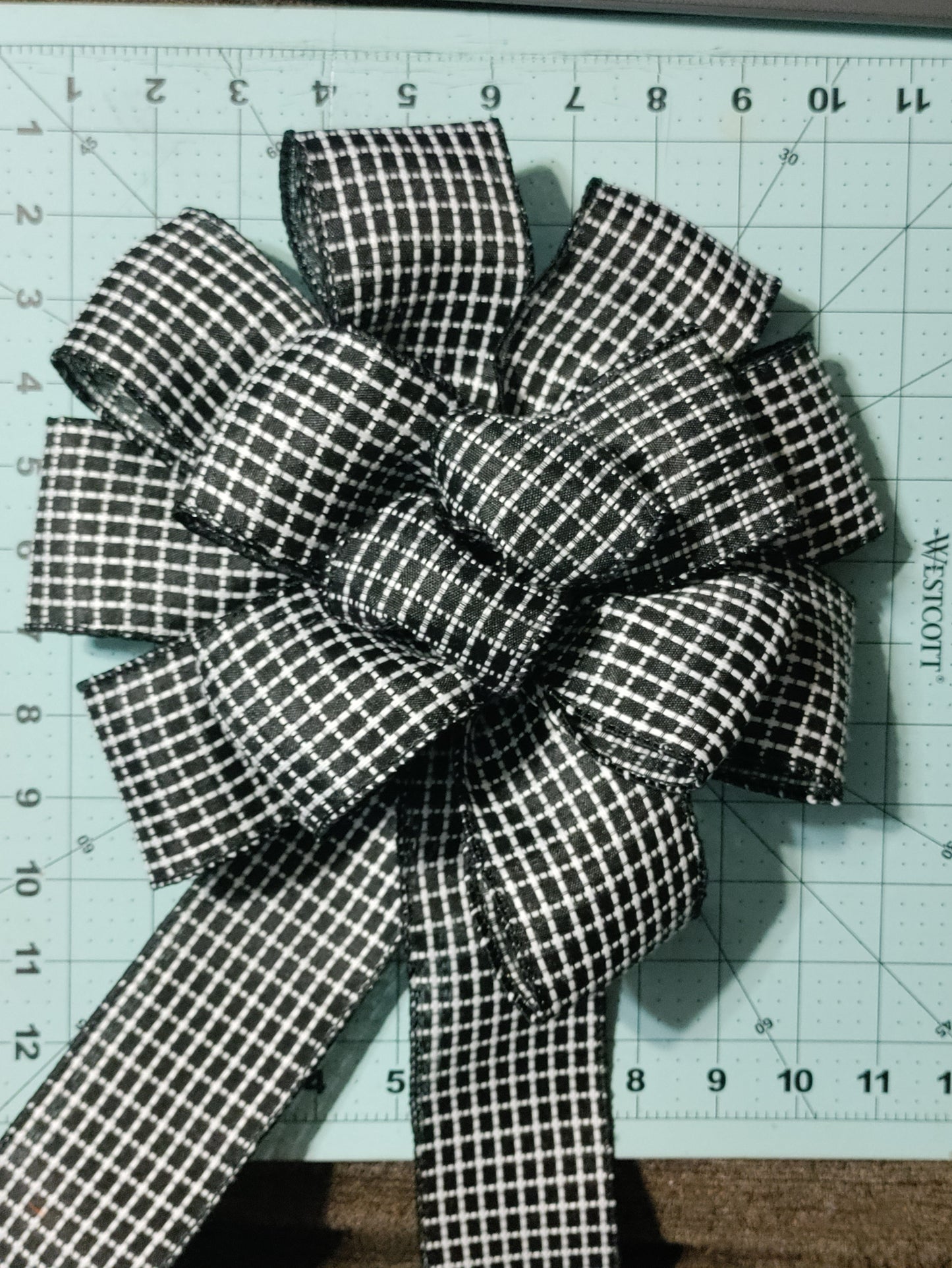 Black and White Stripe Bow with Tail