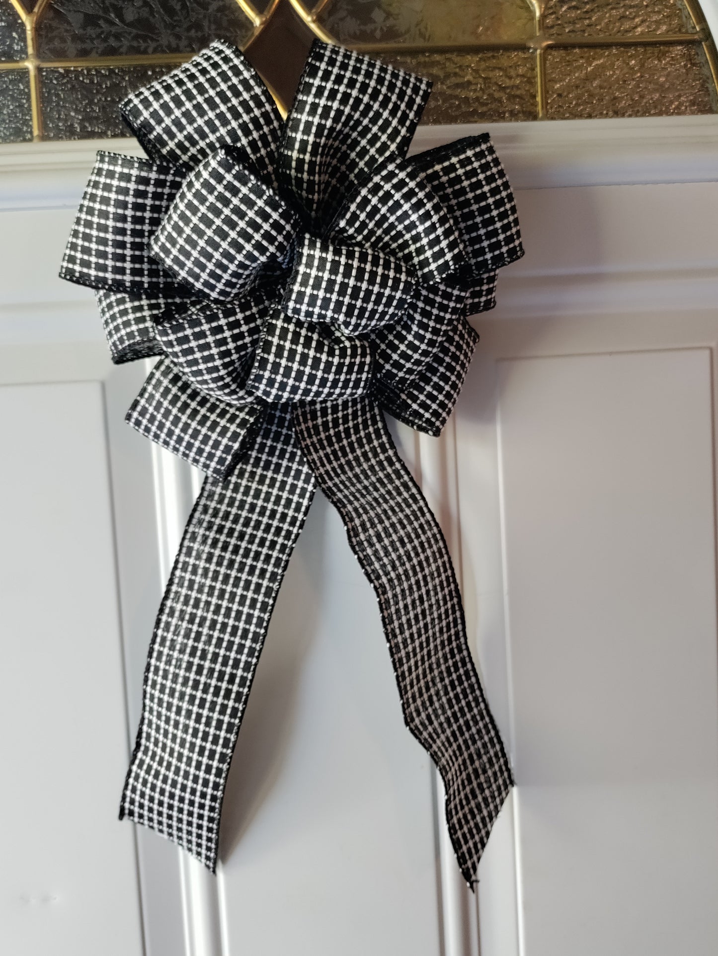 Black and White Stripe Bow with Tail