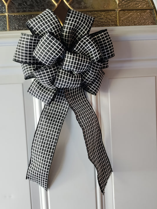 Black and White Stripe Bow with Tail