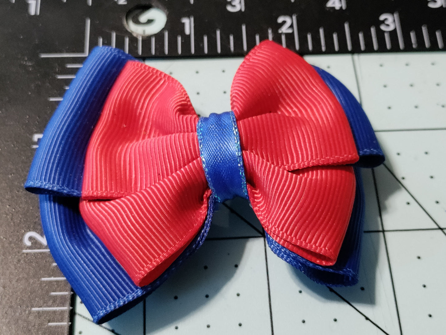 Blue and Red Double Hair Bow
