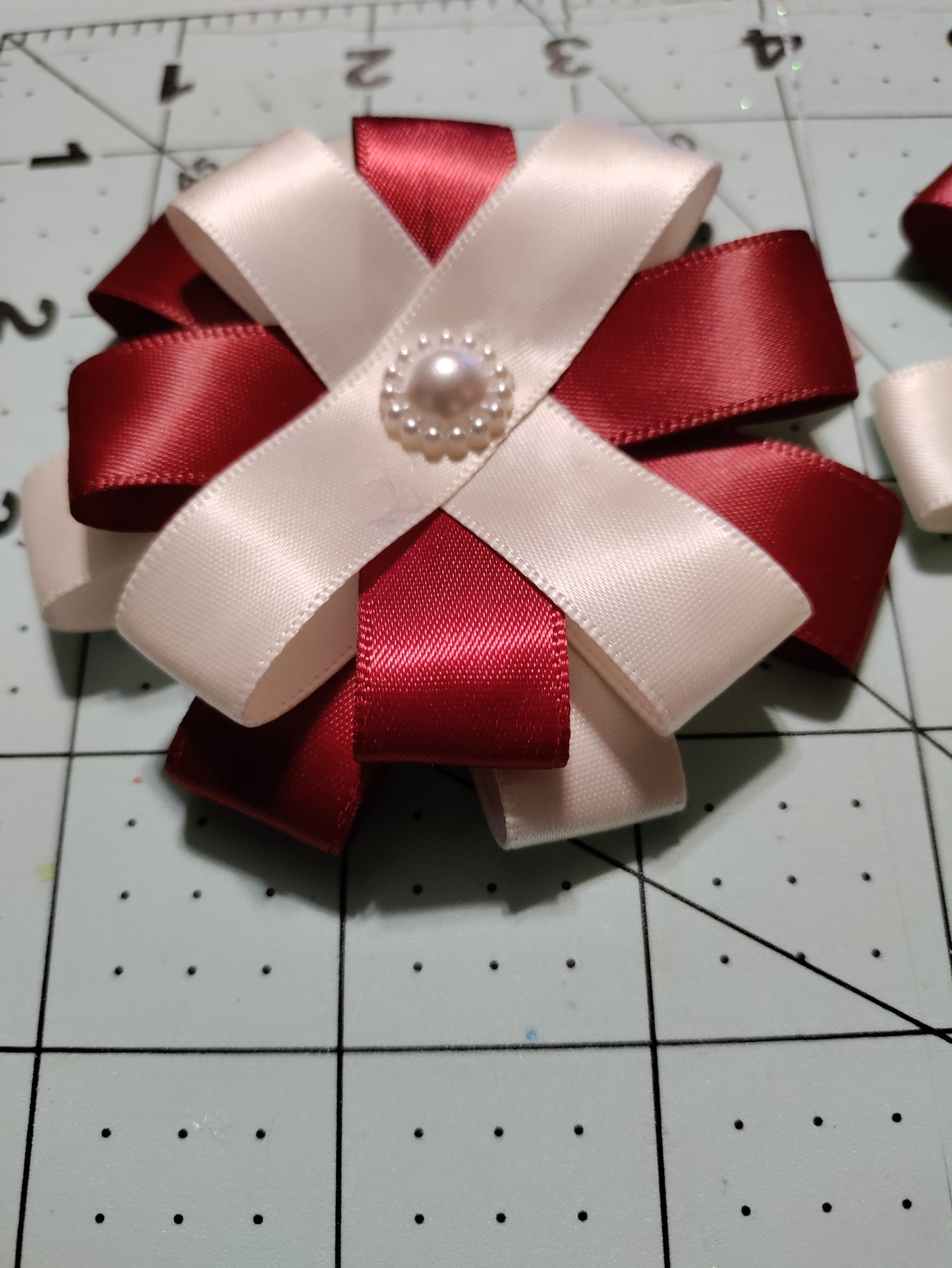 Burgundy and Off White Loop Hair Bow