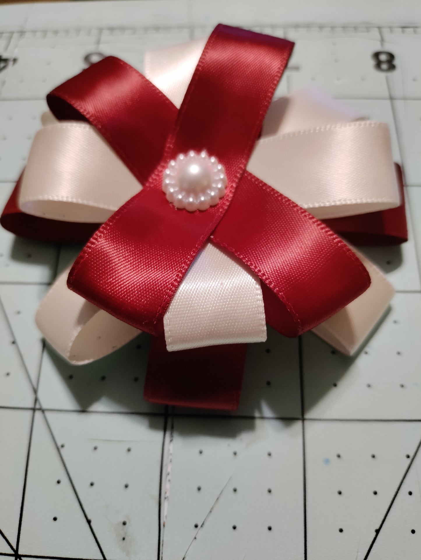 Burgundy and Off White Loop Hair Bow