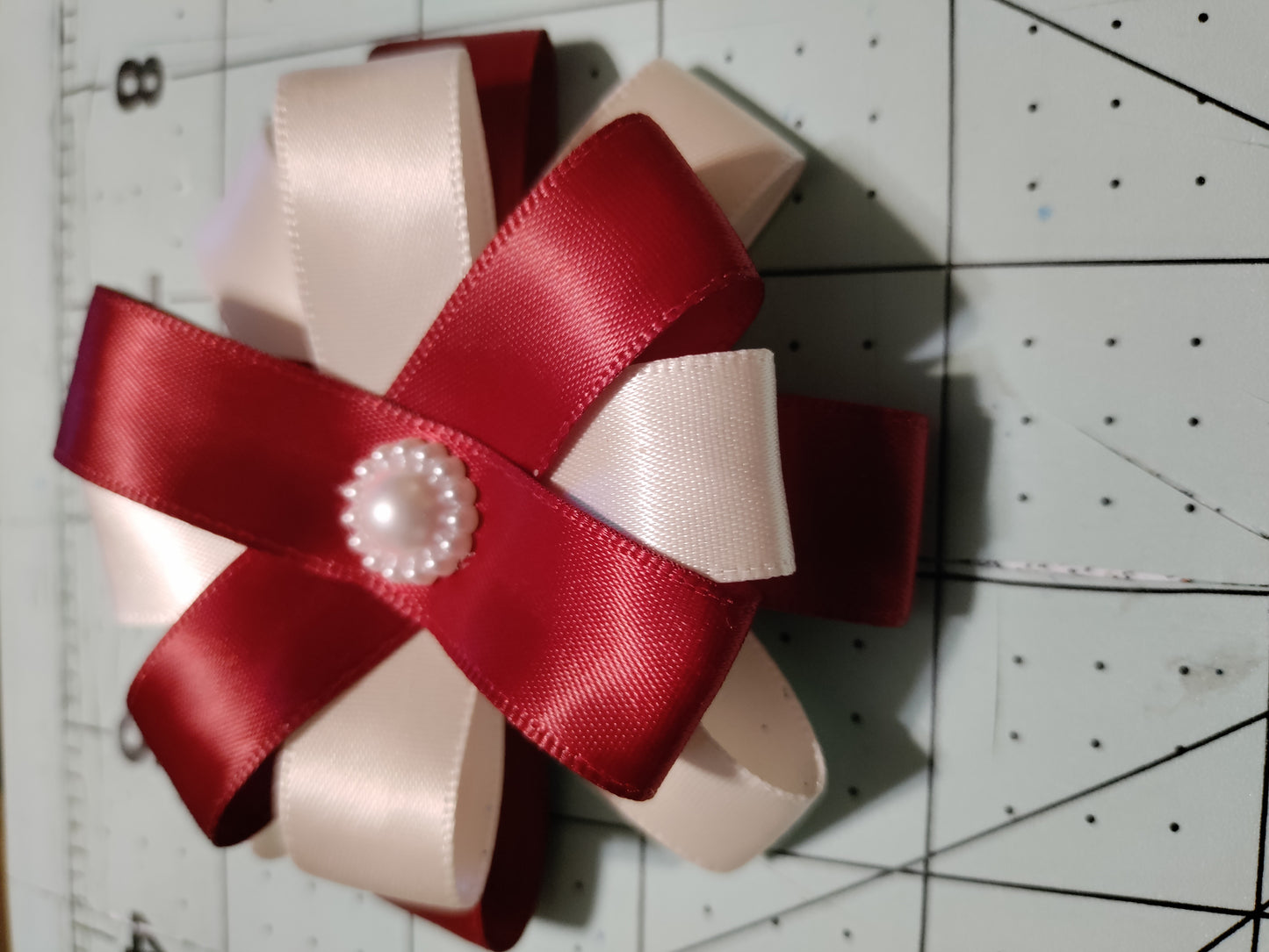 Burgundy and Off White Loop Hair Bow